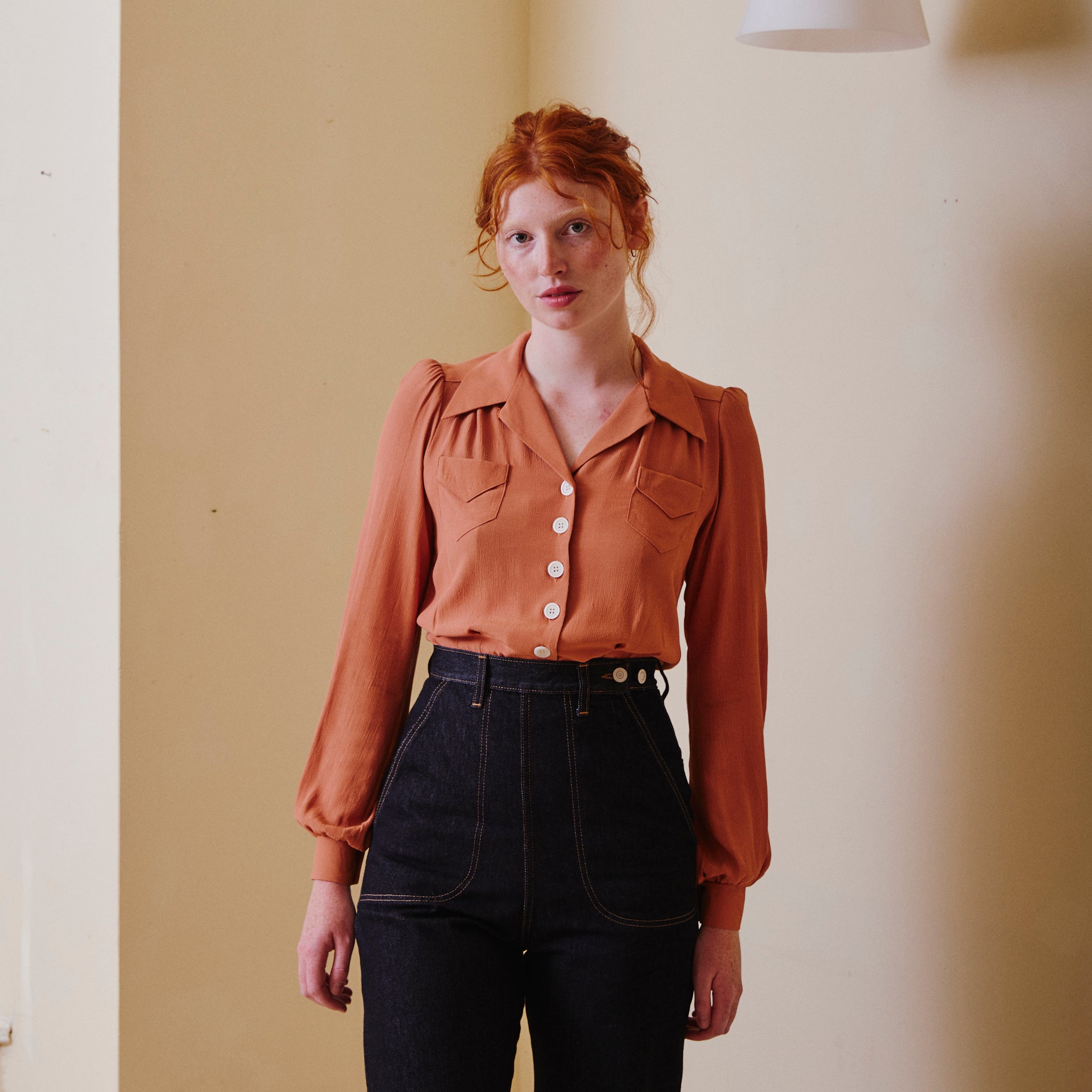 1940's Long Sleeve Blouse - Burnt Peach