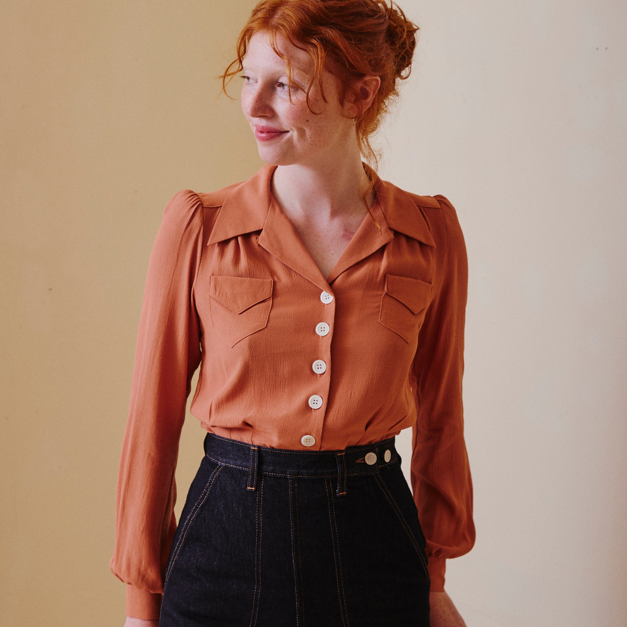 1940's Long Sleeve Blouse - Burnt Peach