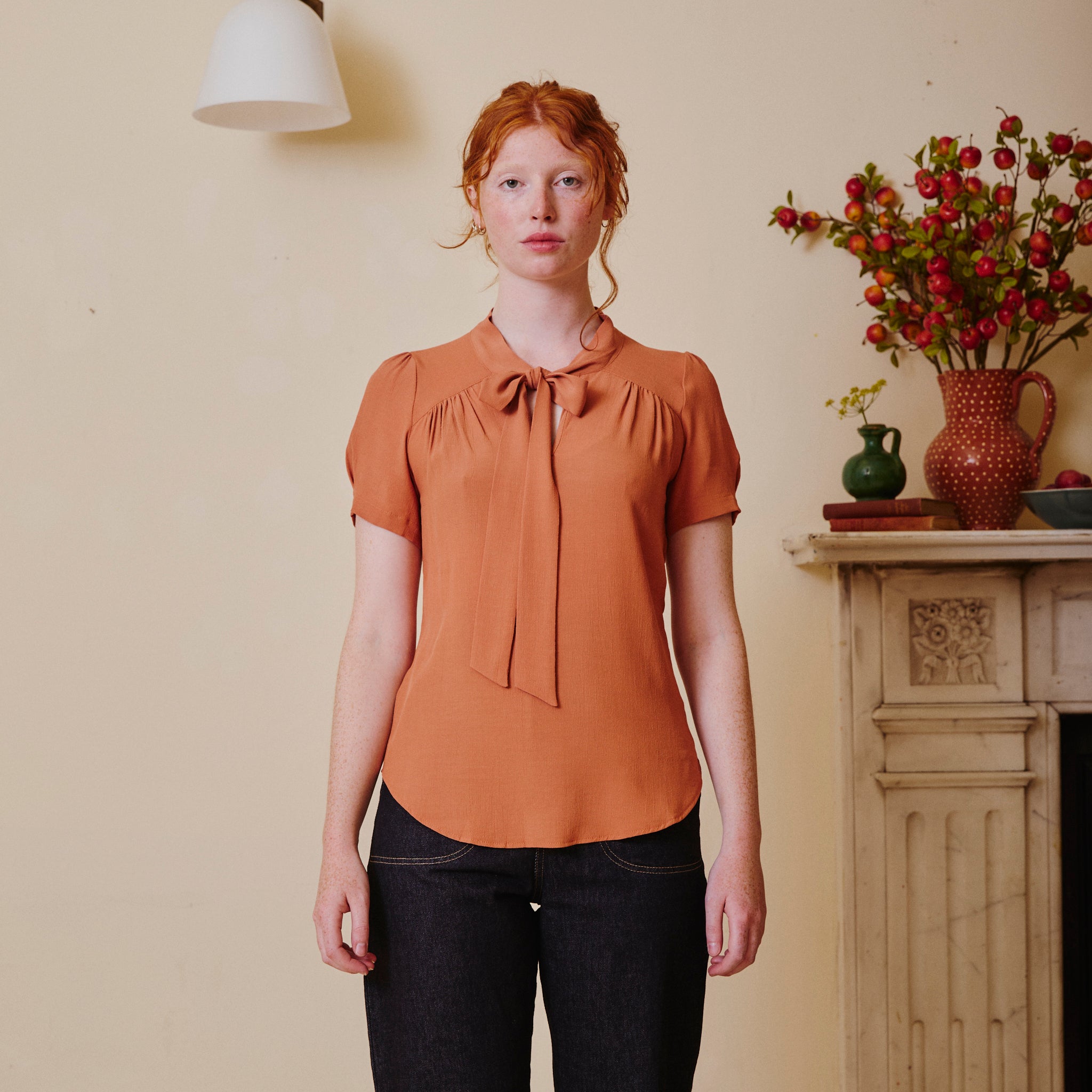 Vintage Beau Blouse - Burnt Peach with pussy bow