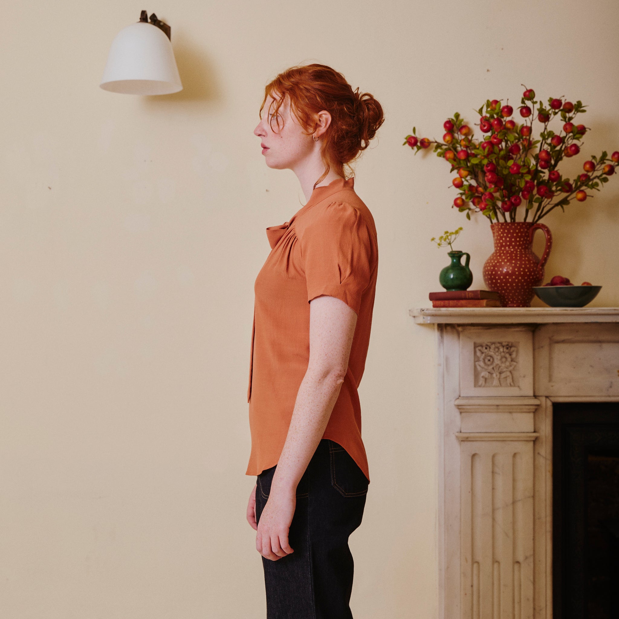 Vintage Beau Blouse - Burnt Peach with pussy bow