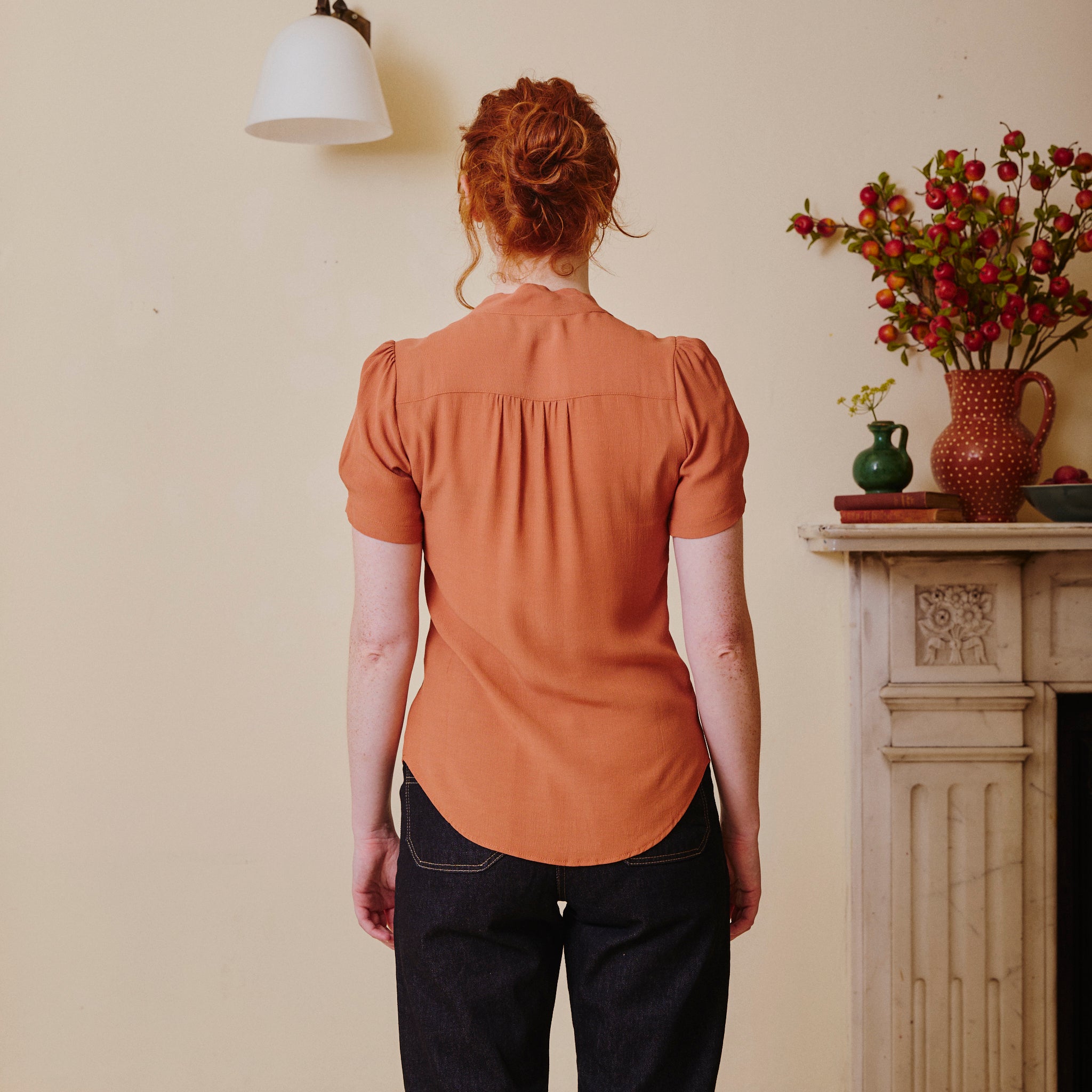 Vintage Beau Blouse - Burnt Peach with pussy bow