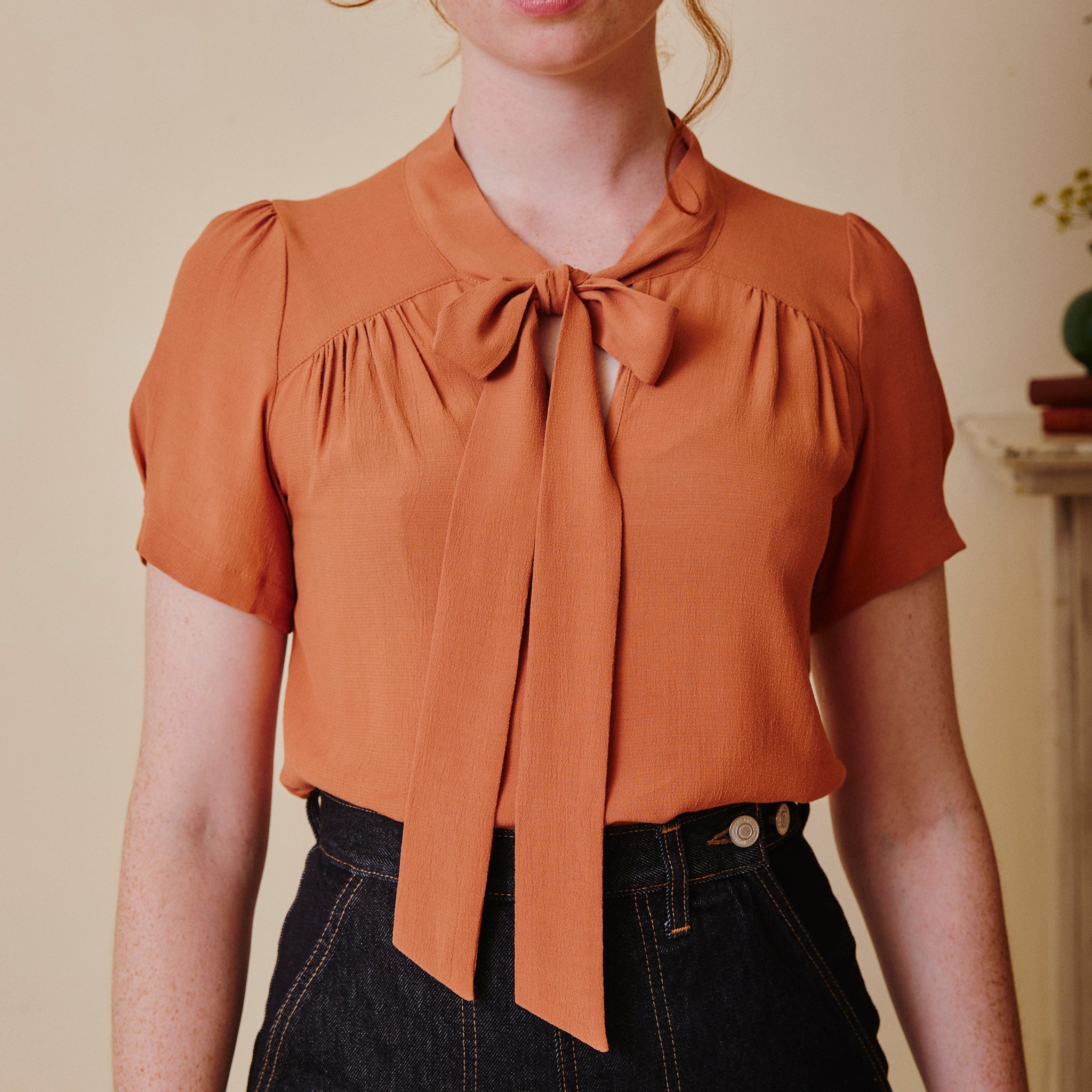 Vintage Beau Blouse - Burnt Peach with pussy bow