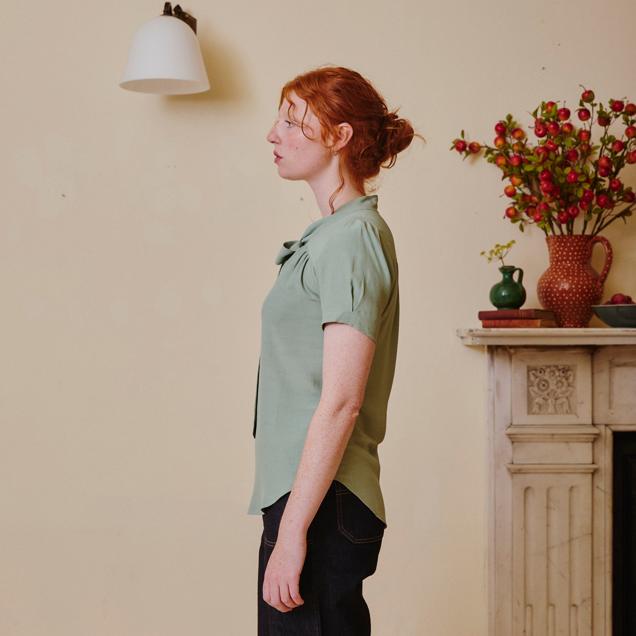 Vintage Beau Blouse with Pussy Bow - Duck Egg