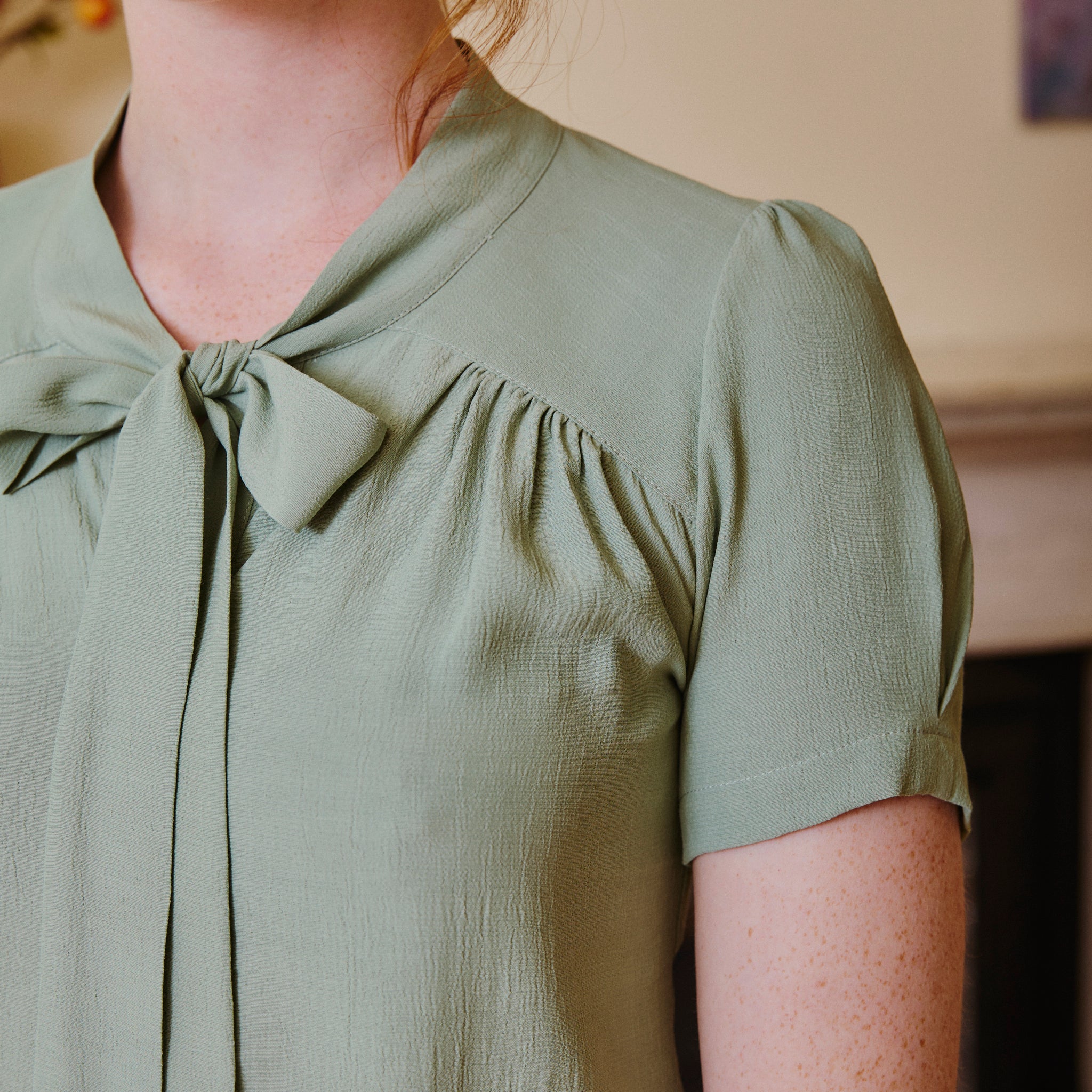 Vintage Beau Blouse with Pussy Bow - Duck Egg