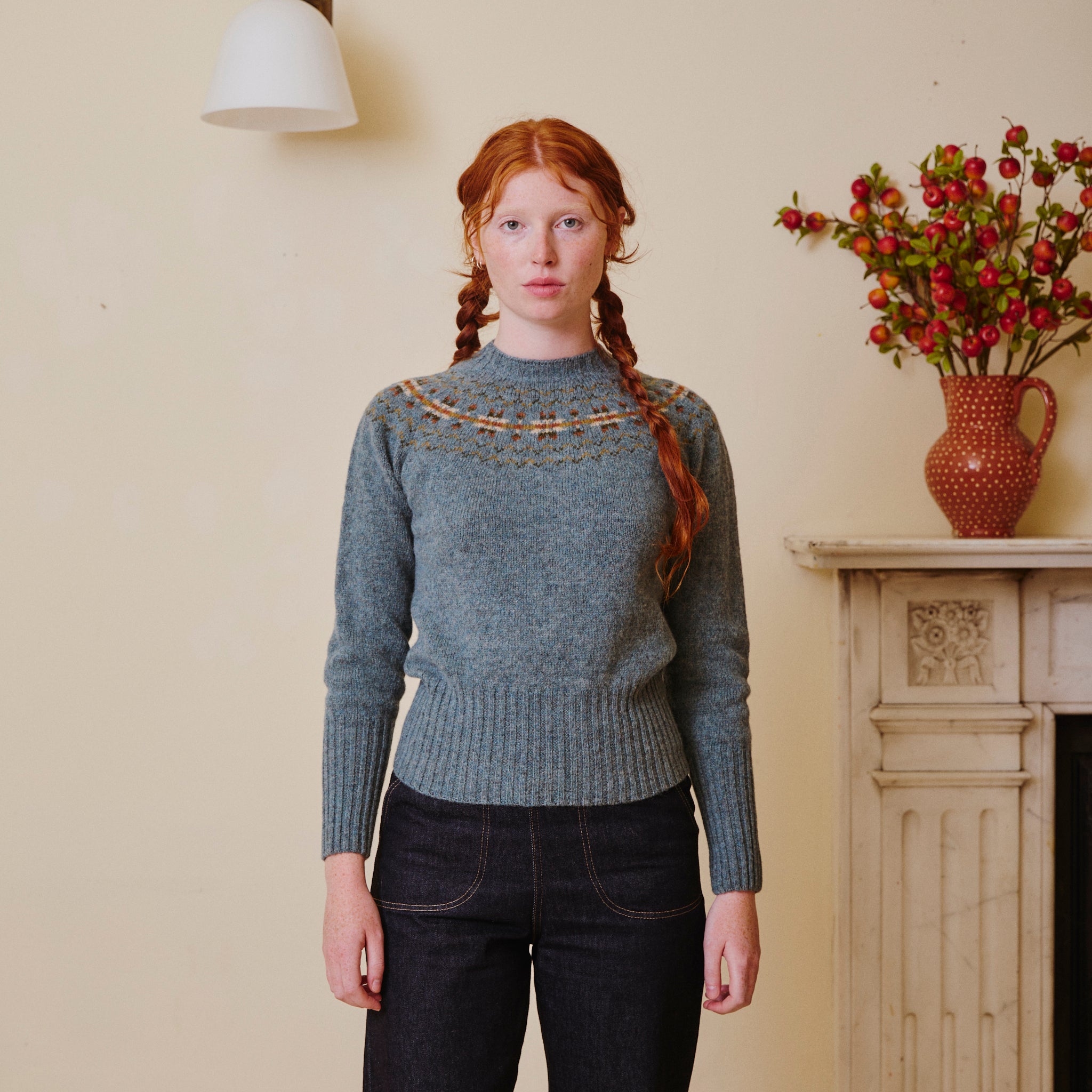 Fair Isle Crew Neck Jumper - Dusty Teal