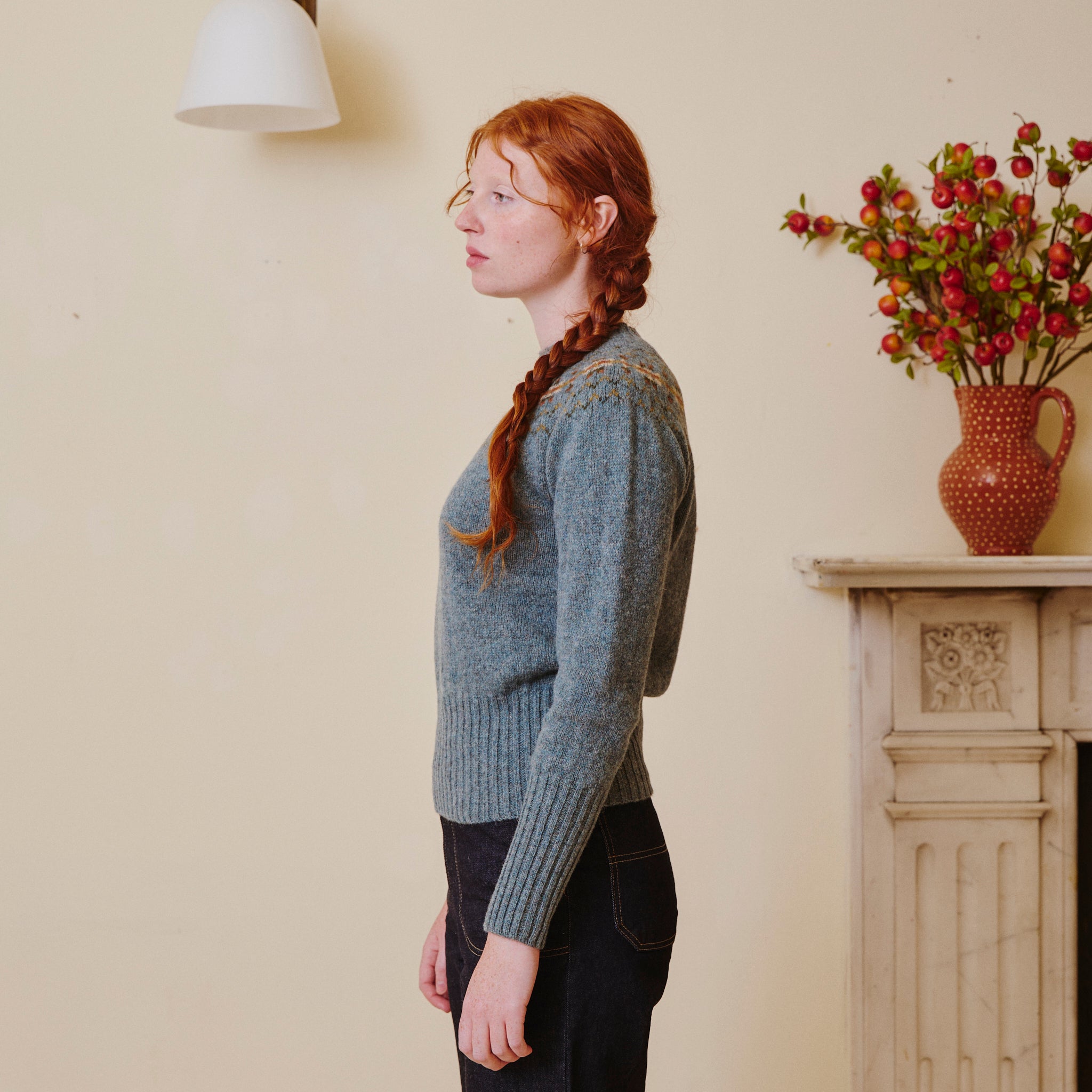 Fair Isle Crew Neck Jumper - Dusty Teal