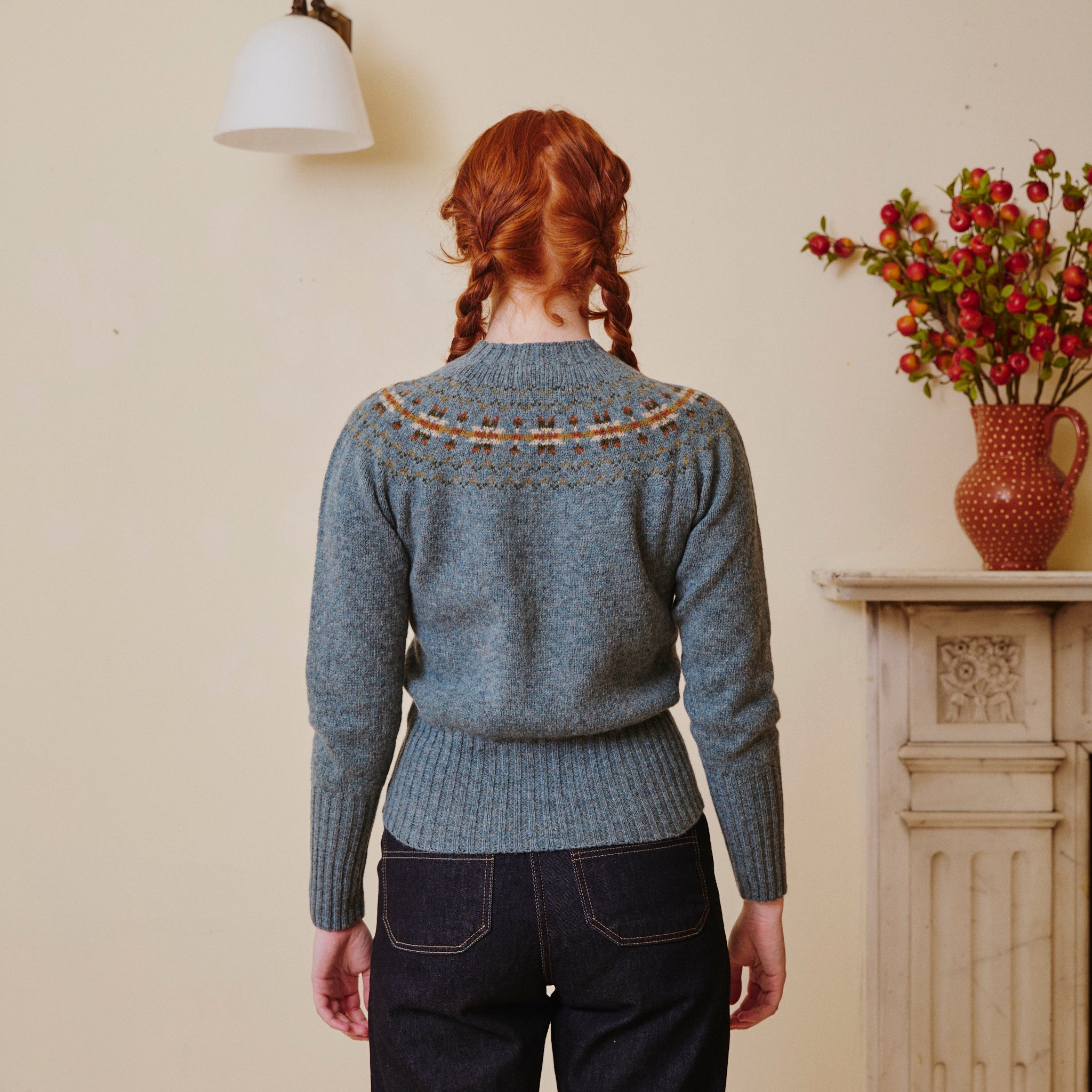 Fair Isle Crew Neck Jumper - Dusty Teal