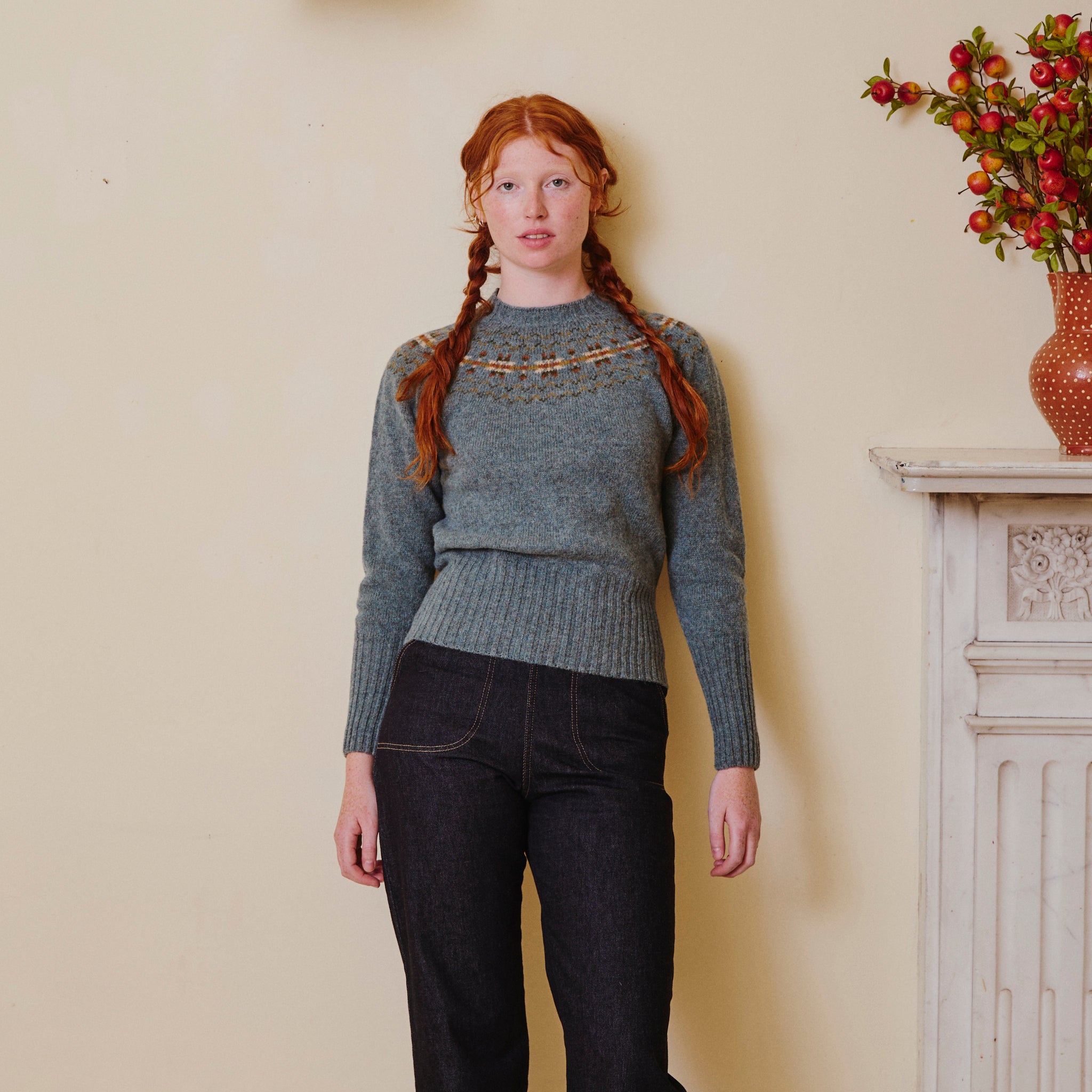 Fair Isle Crew Neck Jumper - Dusty Teal
