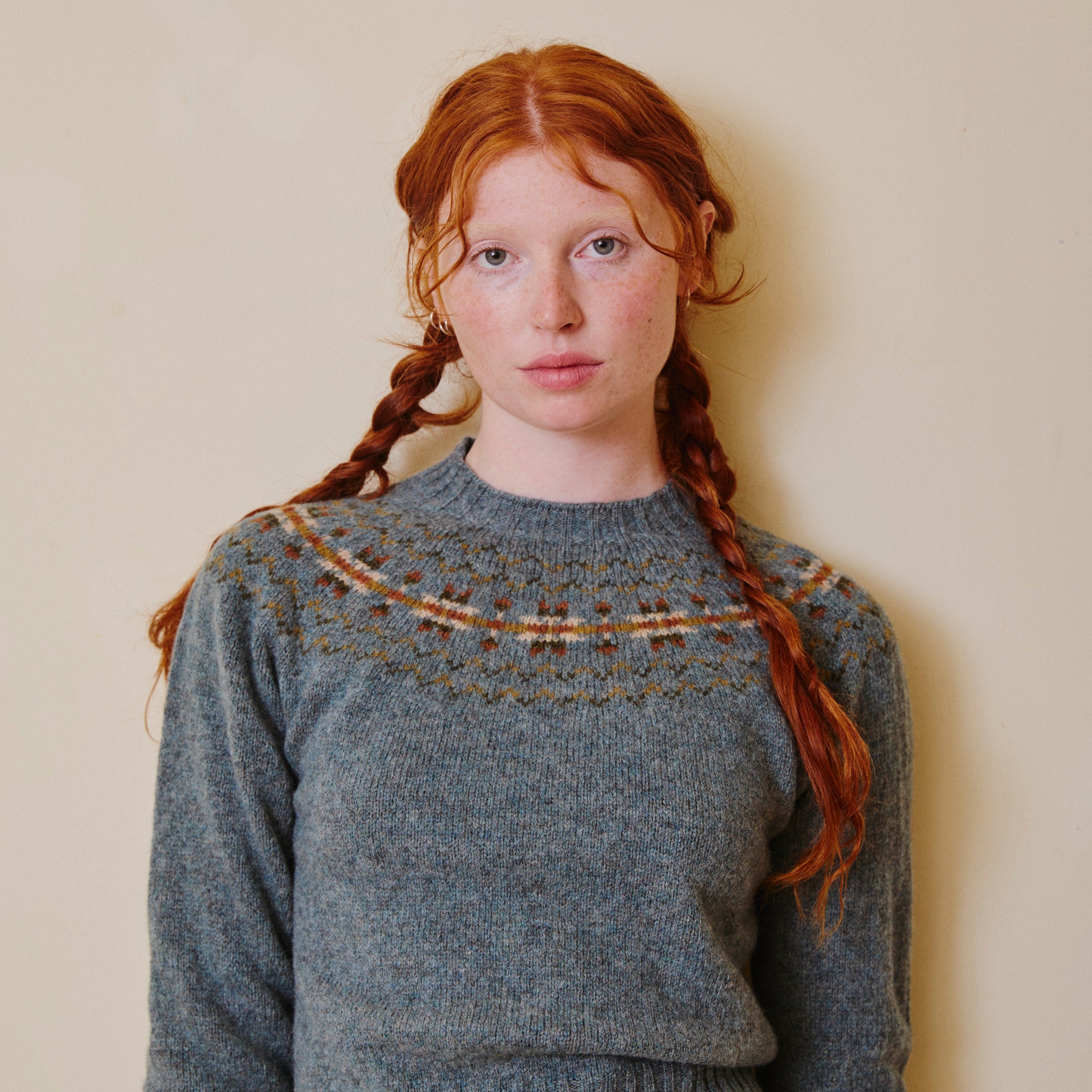 Fair Isle Crew Neck Jumper - Dusty Teal
