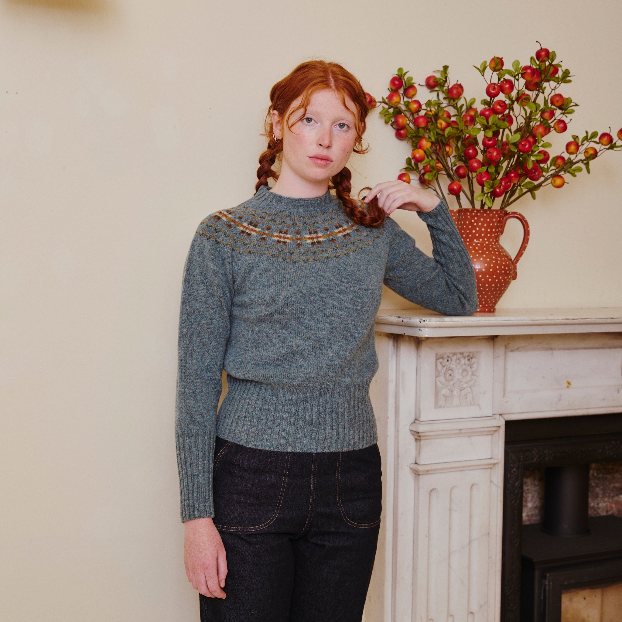 Fair Isle Crew Neck Jumper - Dusty Teal