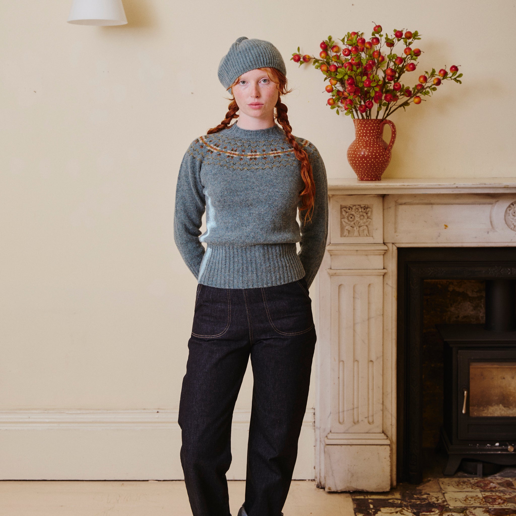 Fair Isle Crew Neck Jumper - Dusty Teal