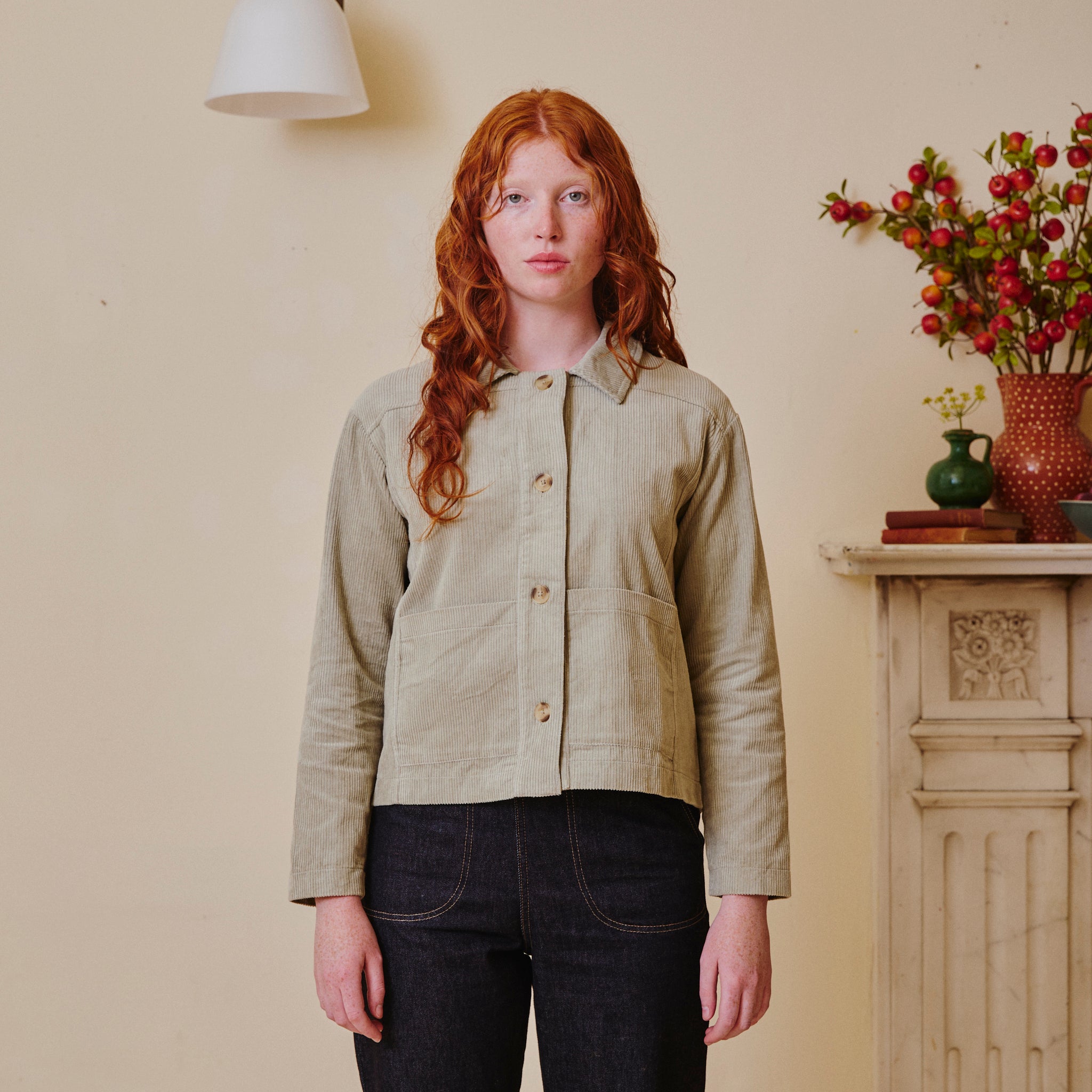 Cropped Cord Jacket - Pale Sage
