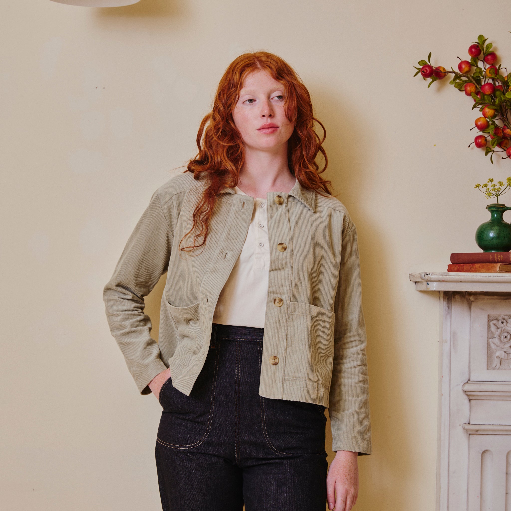 Cropped Cord Jacket - Pale Sage
