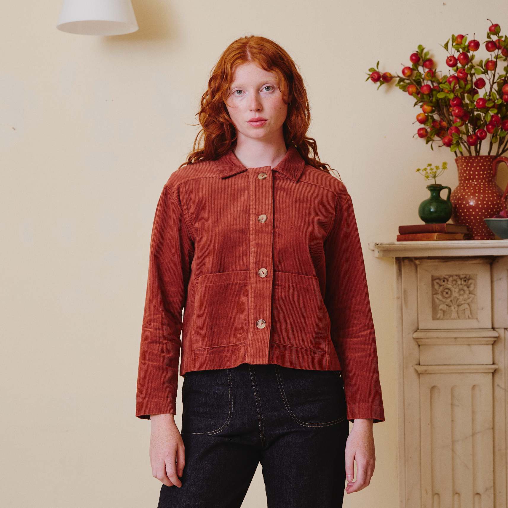 Cropped Cord Jacket - Rust