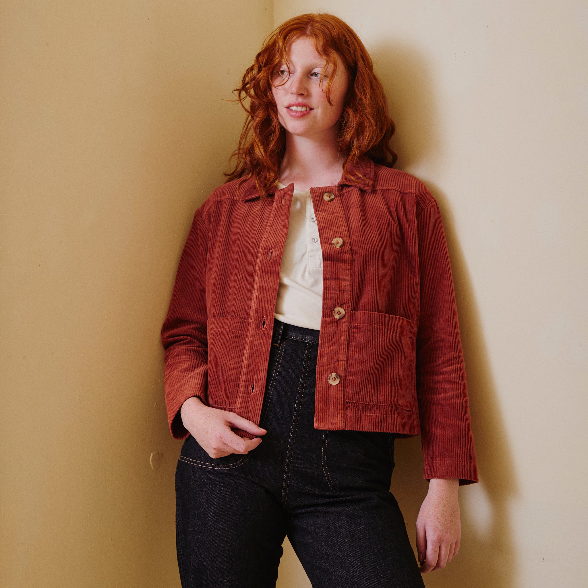 Cropped Cord Jacket - Rust