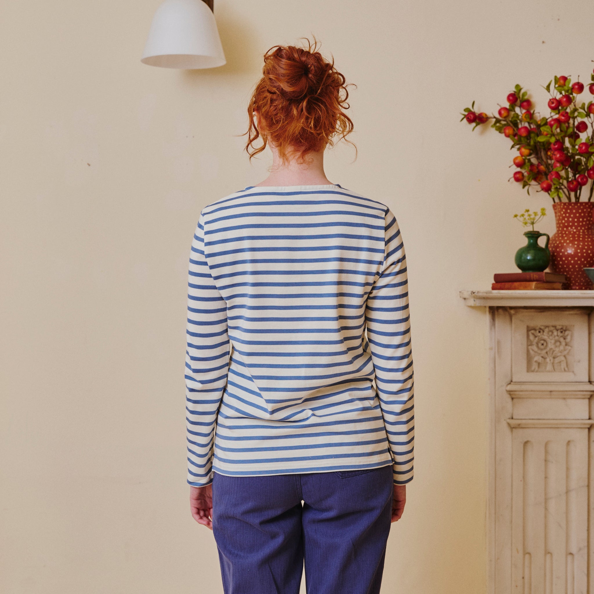 Unisex Striped Breton Top - Provence Blue / Cream