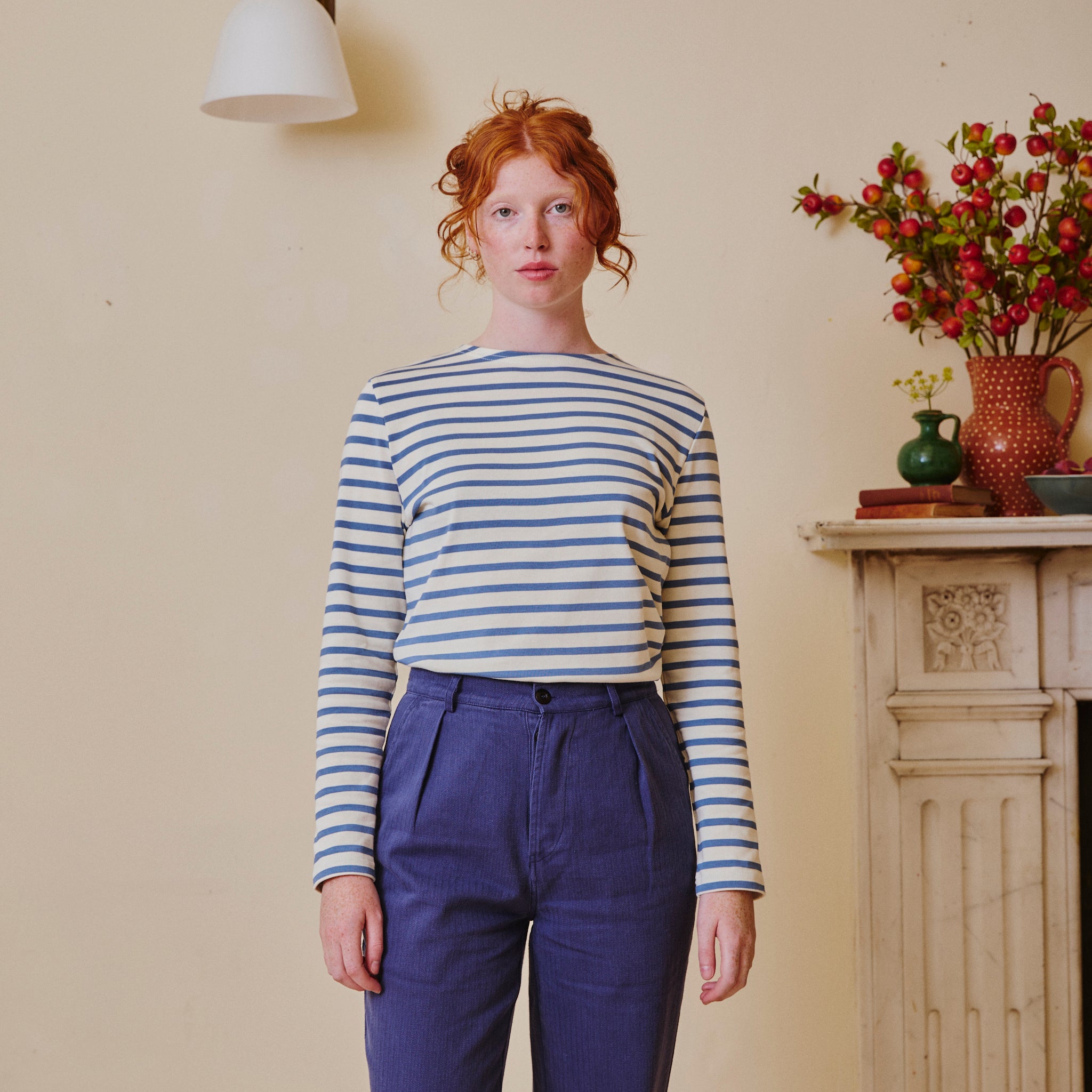 Unisex Striped Breton Top - Provence Blue / Cream