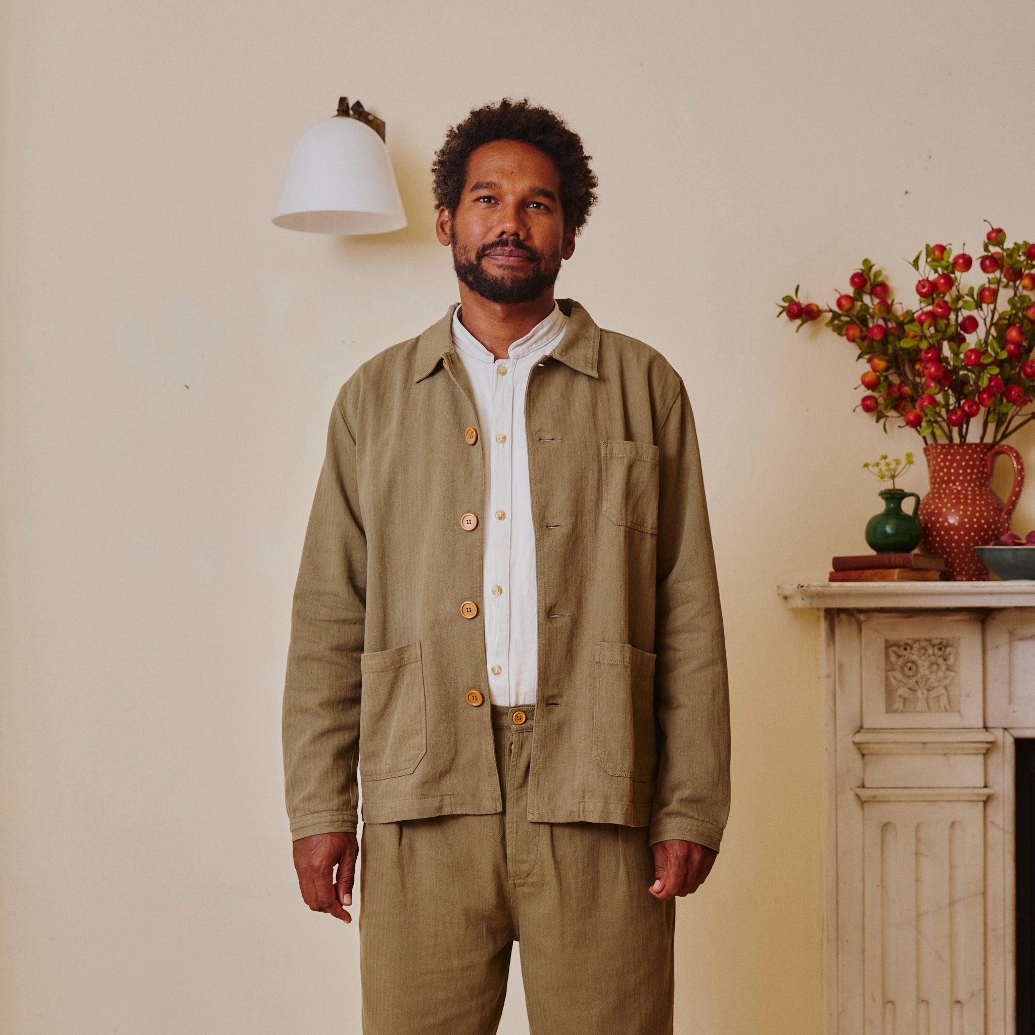 Unisex Herringbone Chore Jacket - Green