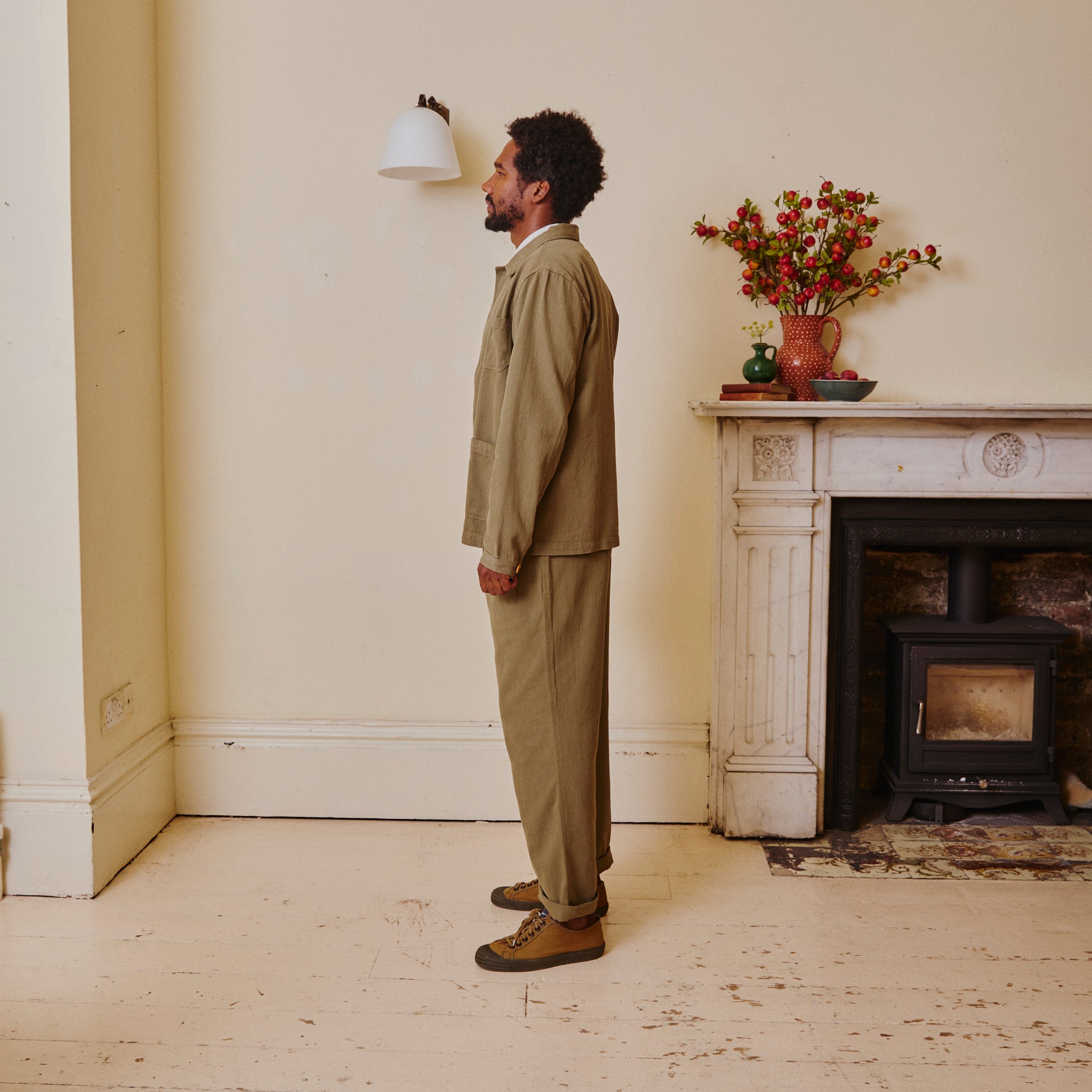 Unisex Herringbone Work Trousers - Green