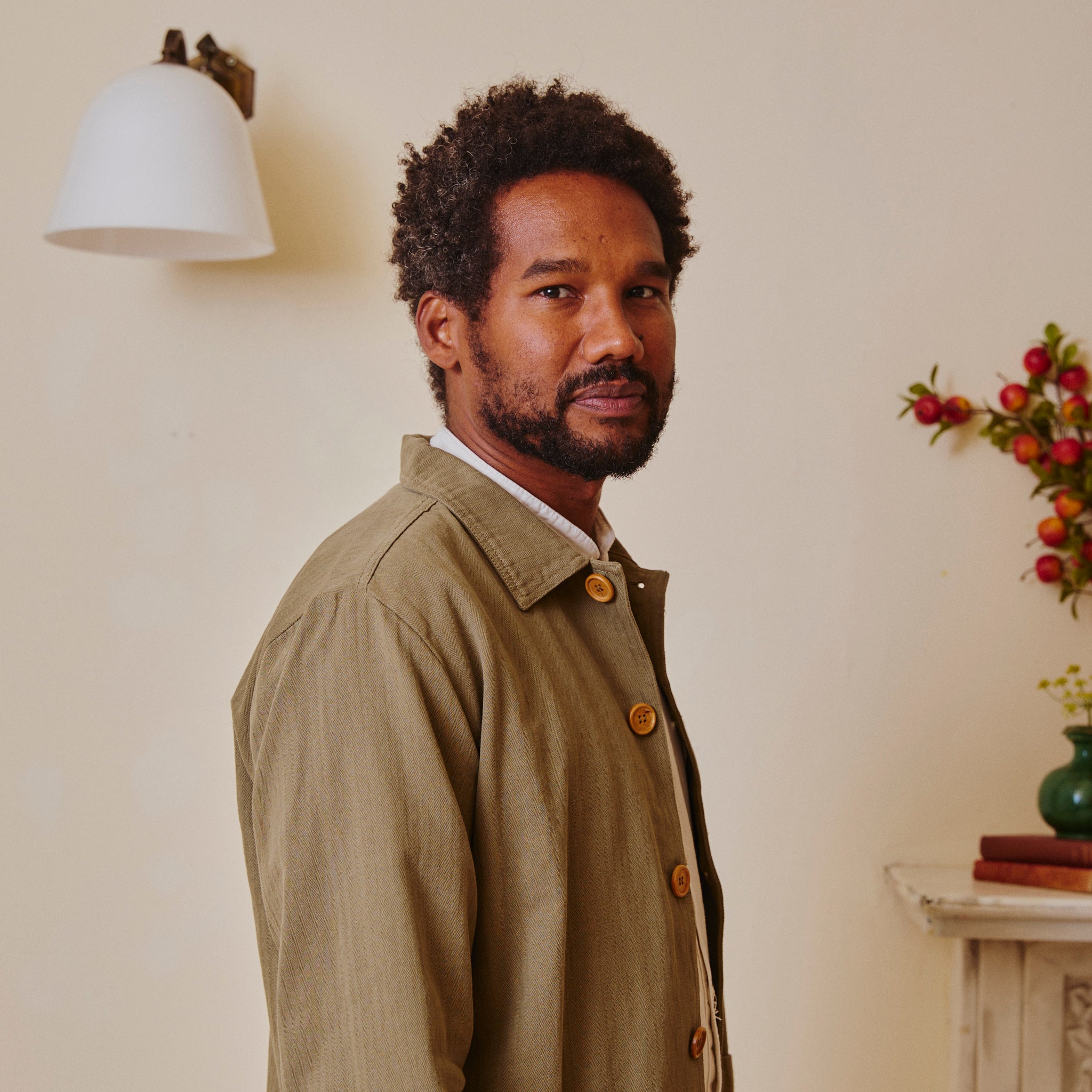 Unisex Herringbone Chore Jacket - Olive