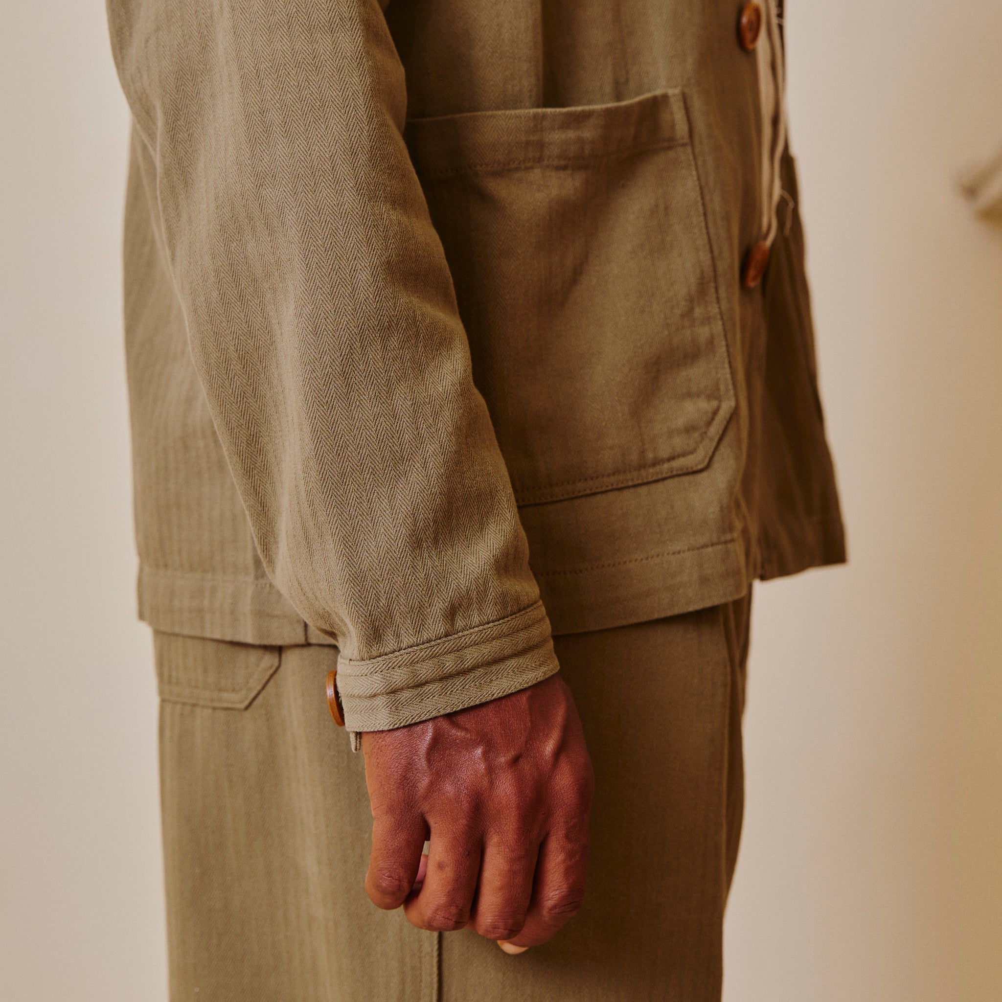 Unisex Herringbone Chore Jacket - Olive