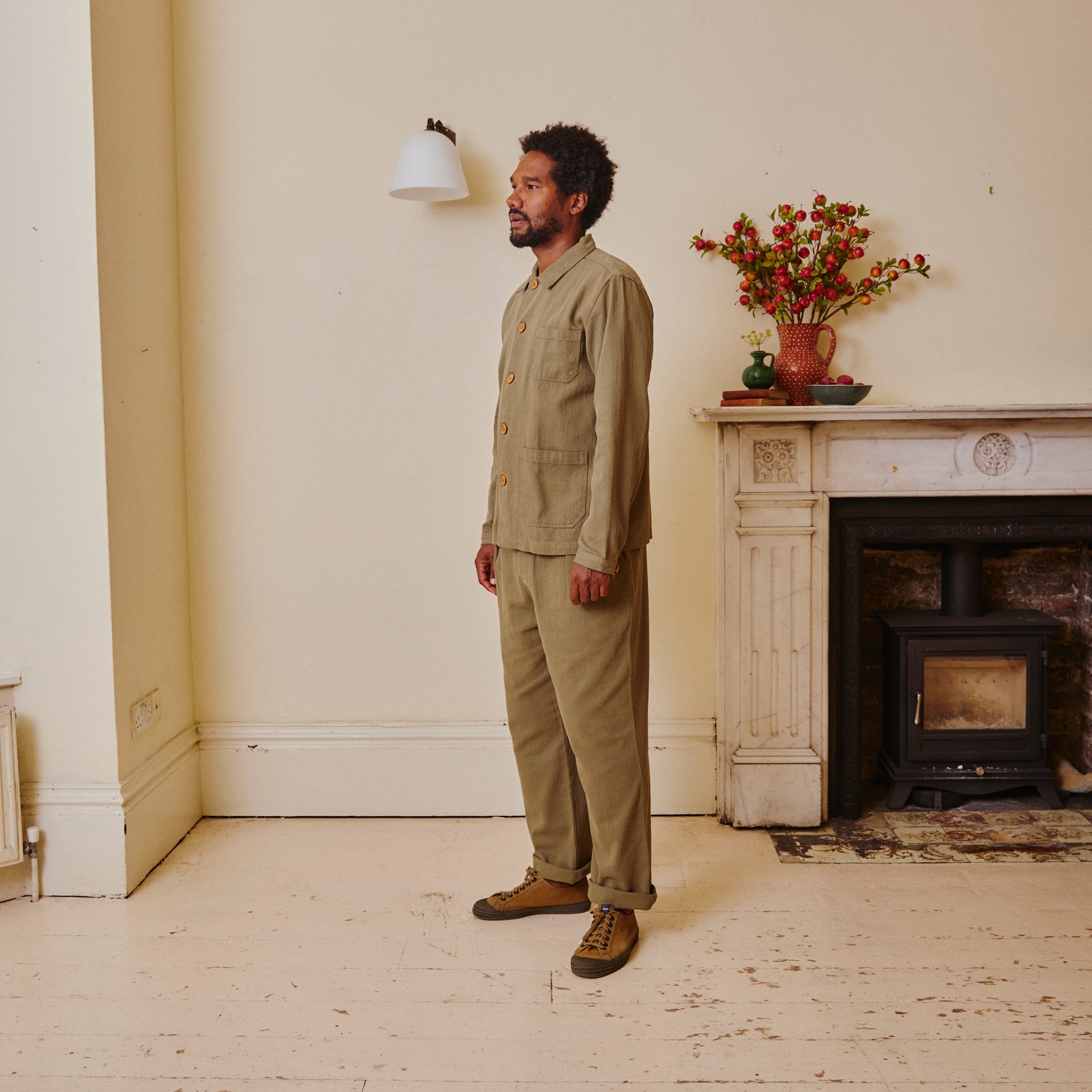 Unisex Herringbone Work Trousers - Green