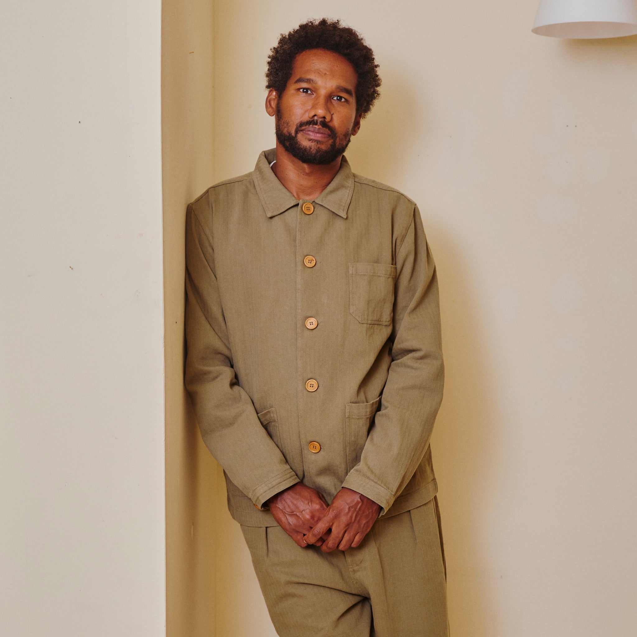 Unisex Herringbone Chore Jacket - Olive