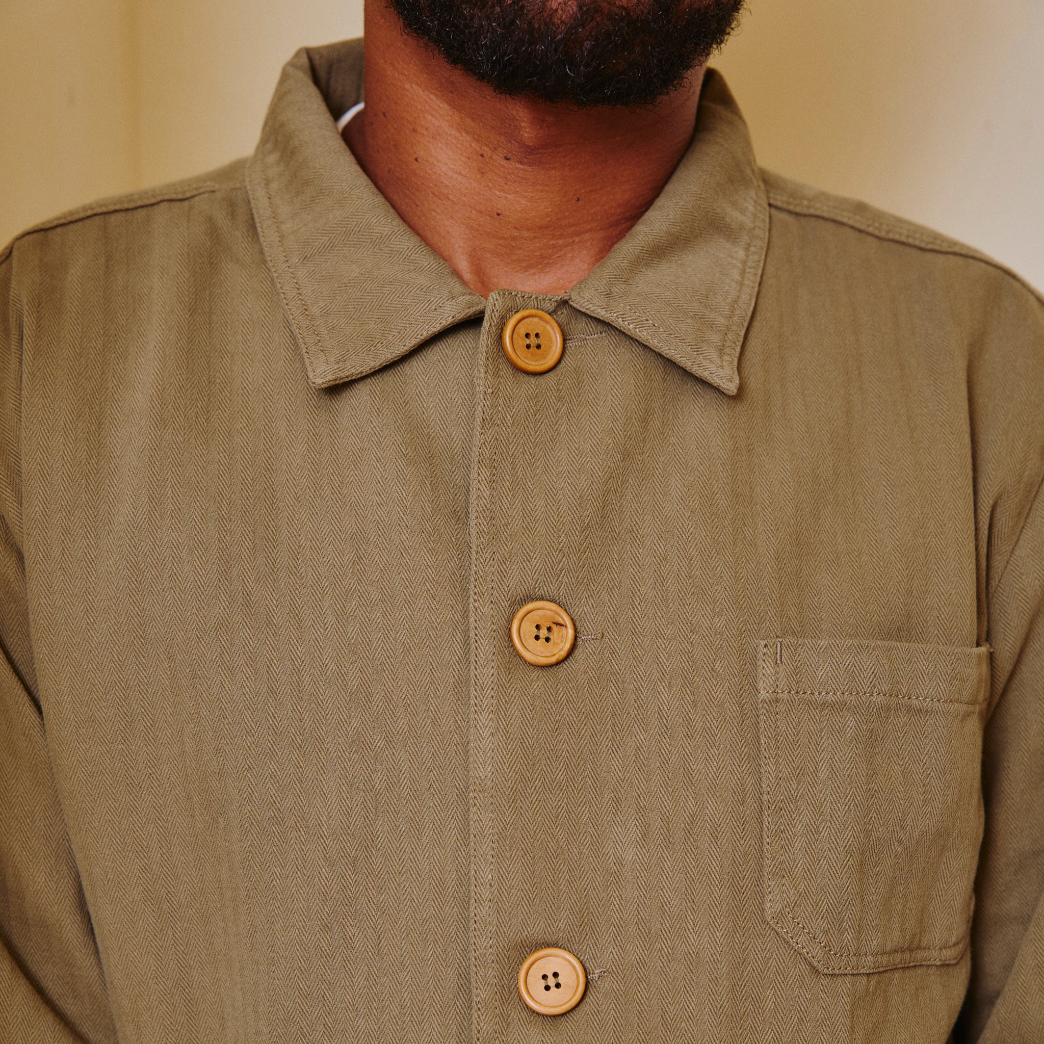 Unisex Herringbone Chore Jacket - Olive