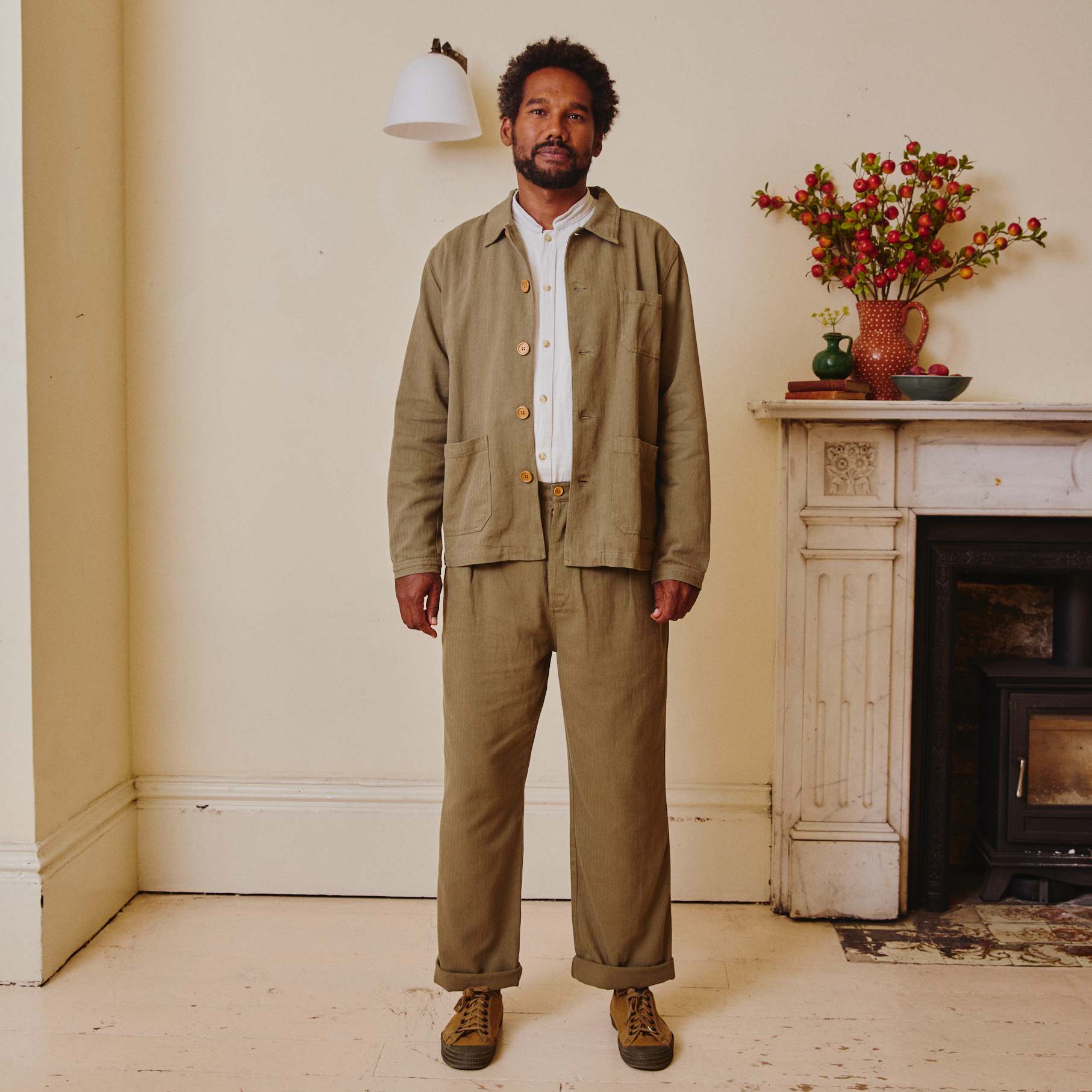 Unisex Herringbone Work Trousers - Green