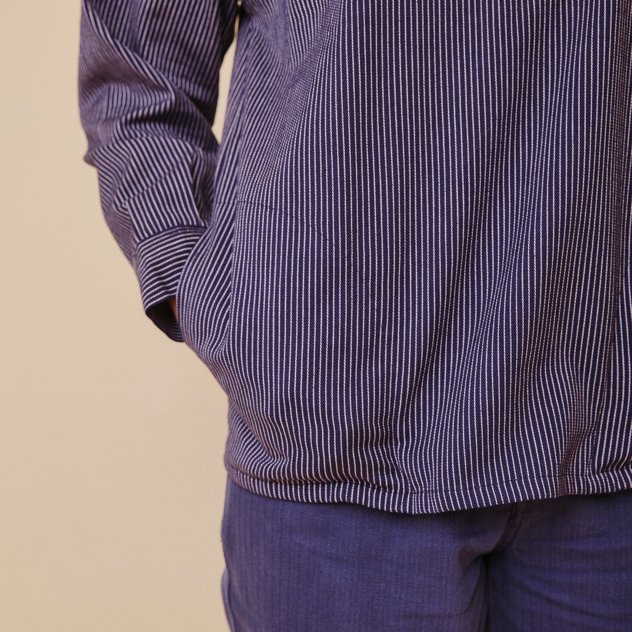 Unisex Navy Stripe Work Shirt with pockets