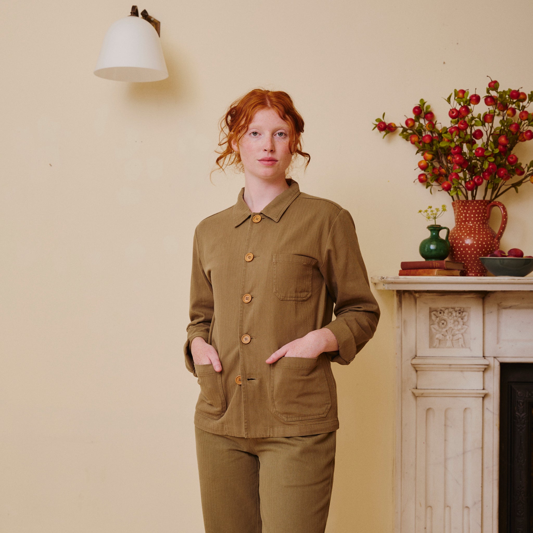 Unisex Herringbone Chore Jacket - Green