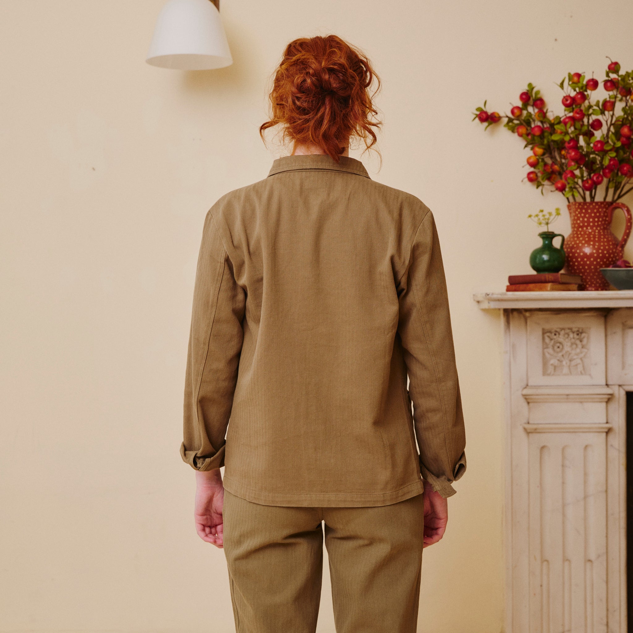 Unisex Herringbone Chore Jacket - Olive