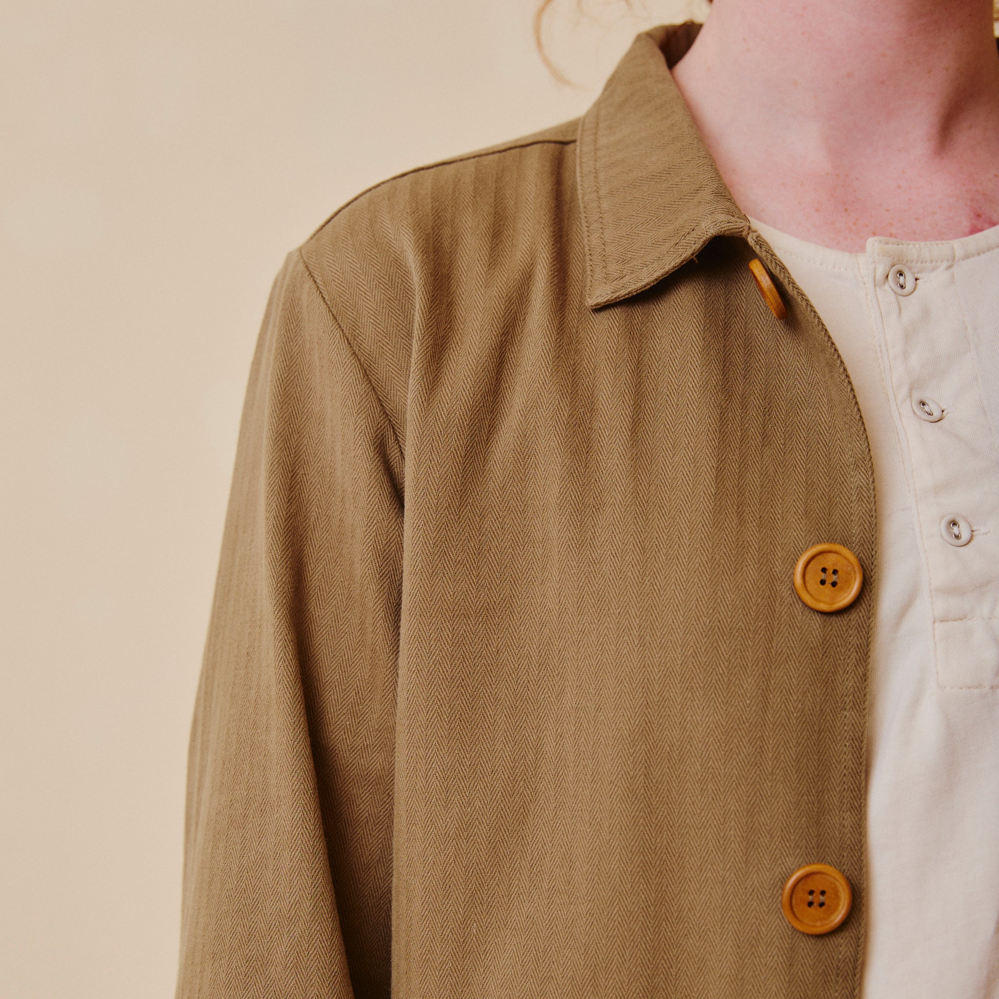 Unisex Herringbone Chore Jacket - Olive