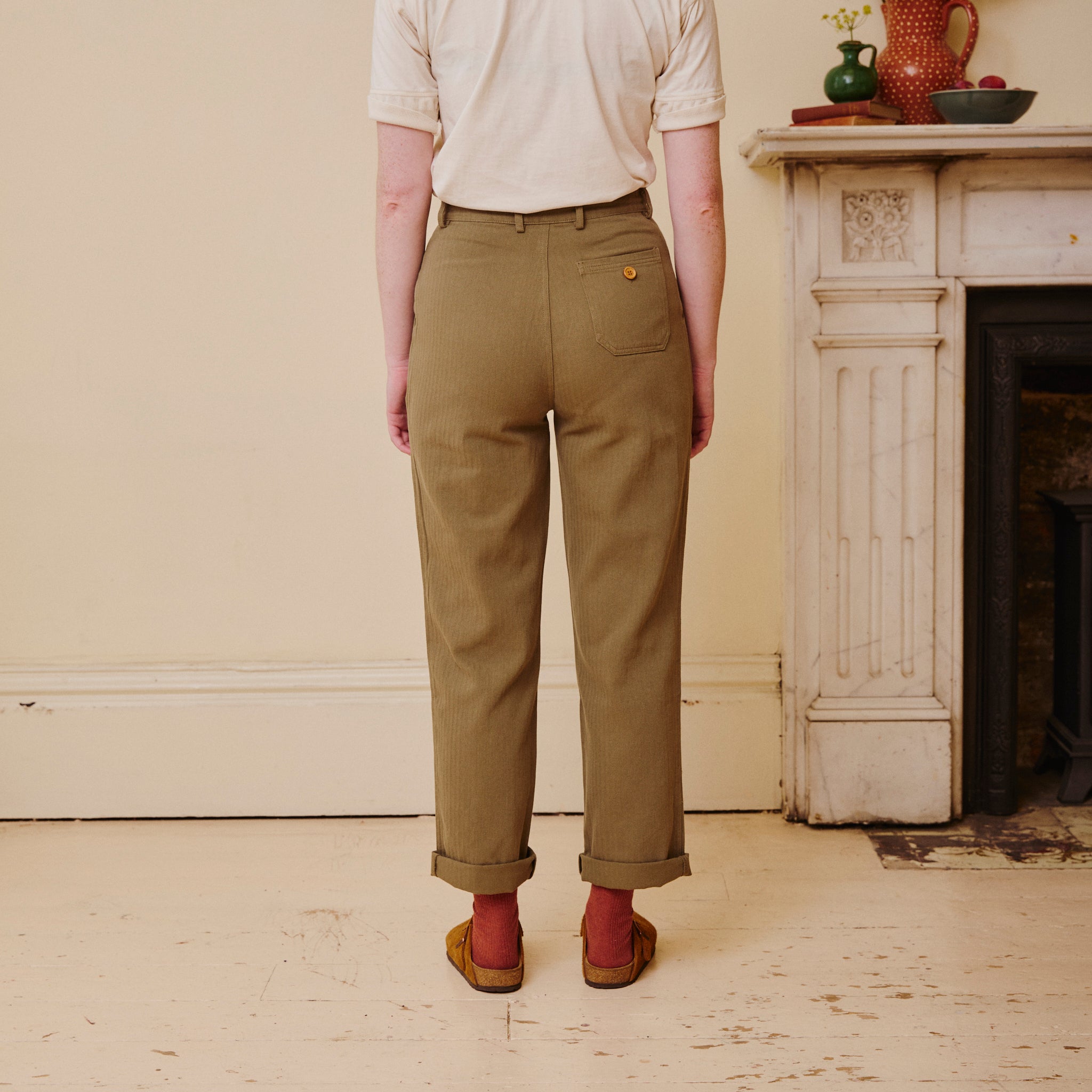 Herringbone Work Trousers - Olive