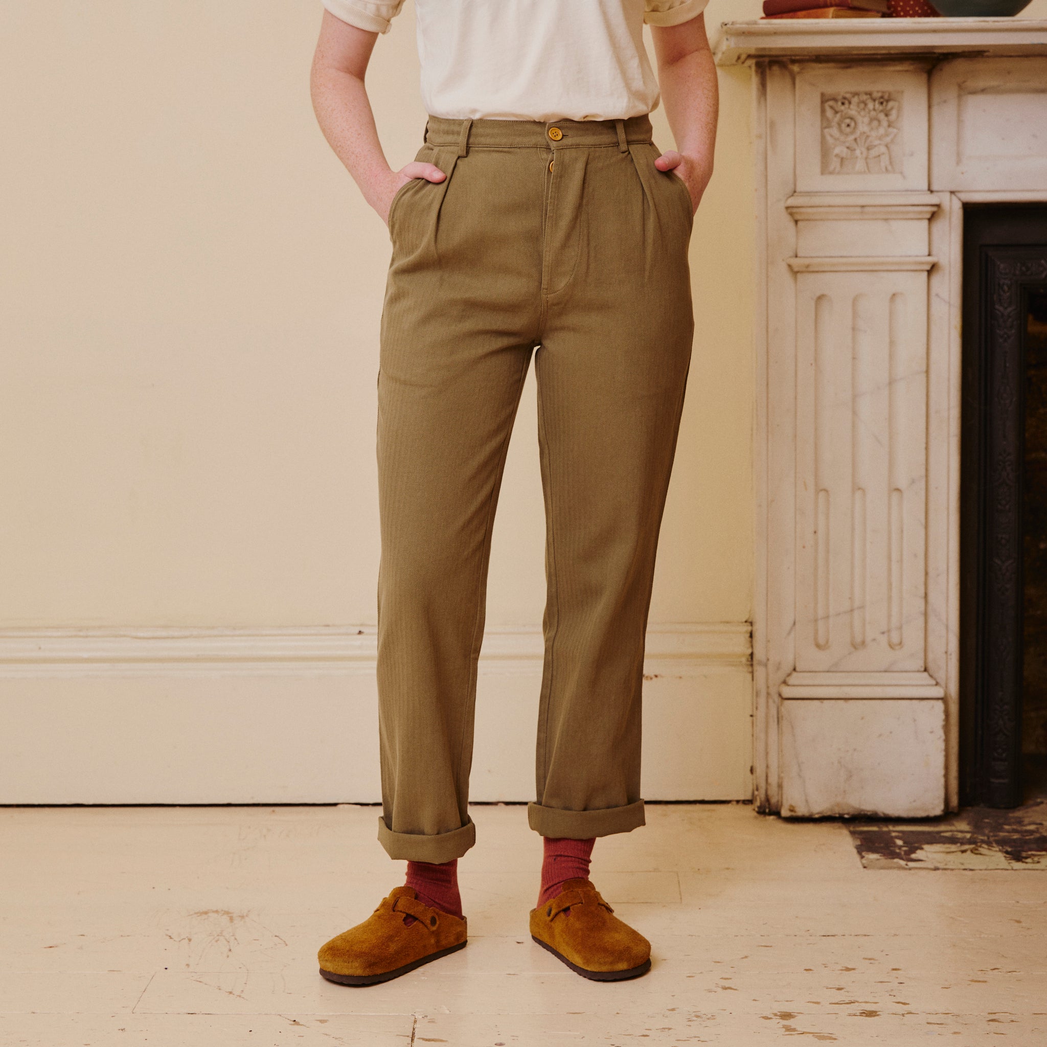 Unisex Herringbone Work Trousers - Green