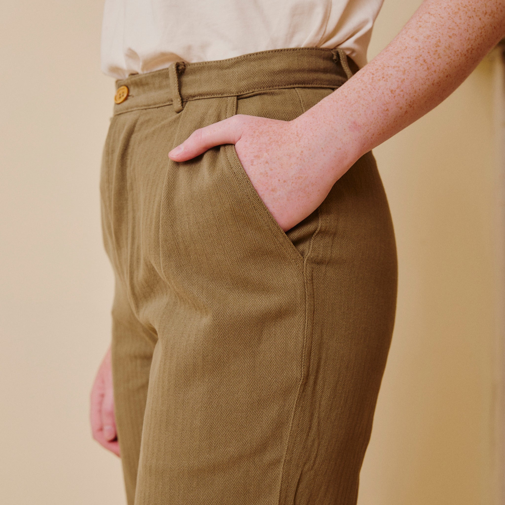 Herringbone Work Trousers - Olive