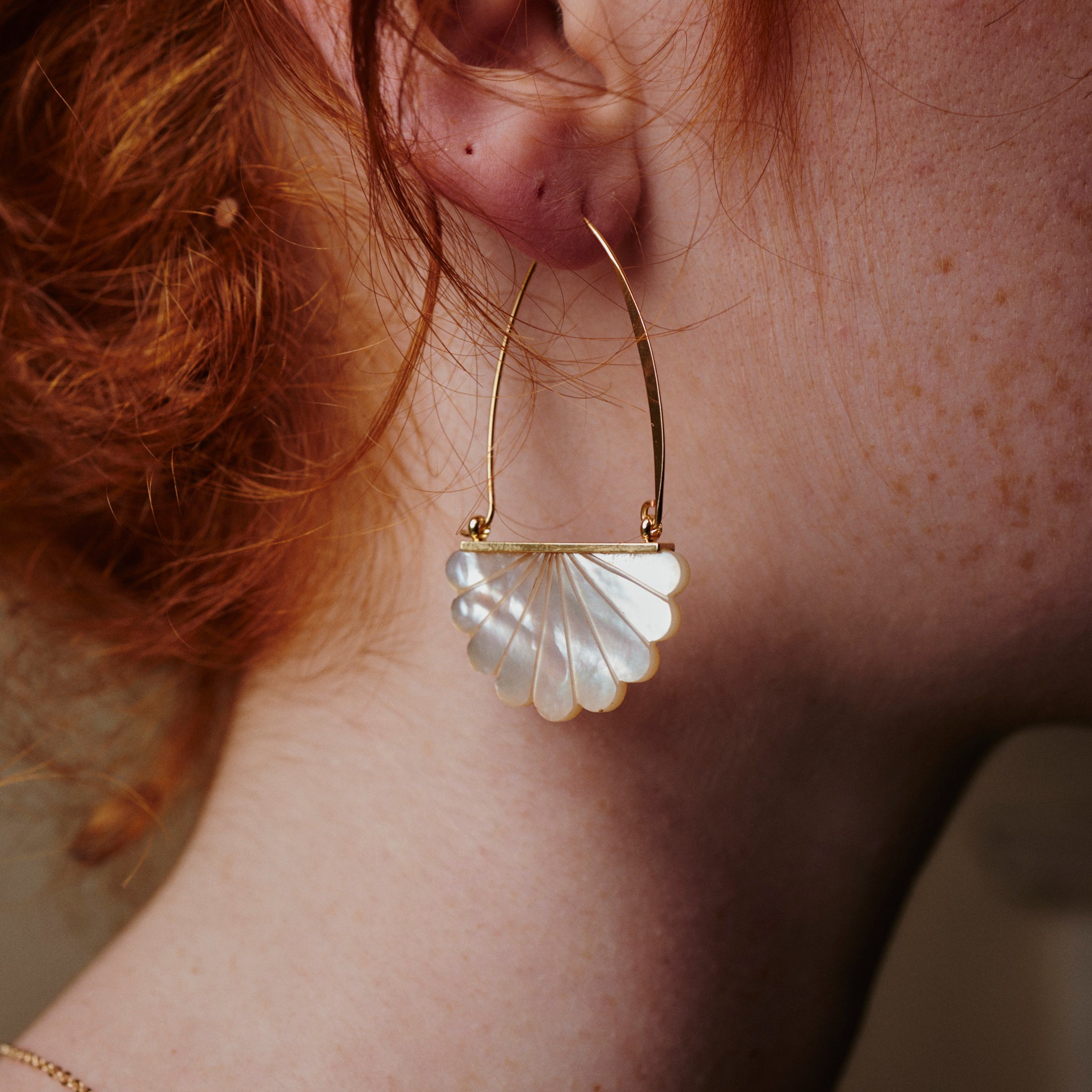 Mother of Pearl Art Deco Hoop Earrings