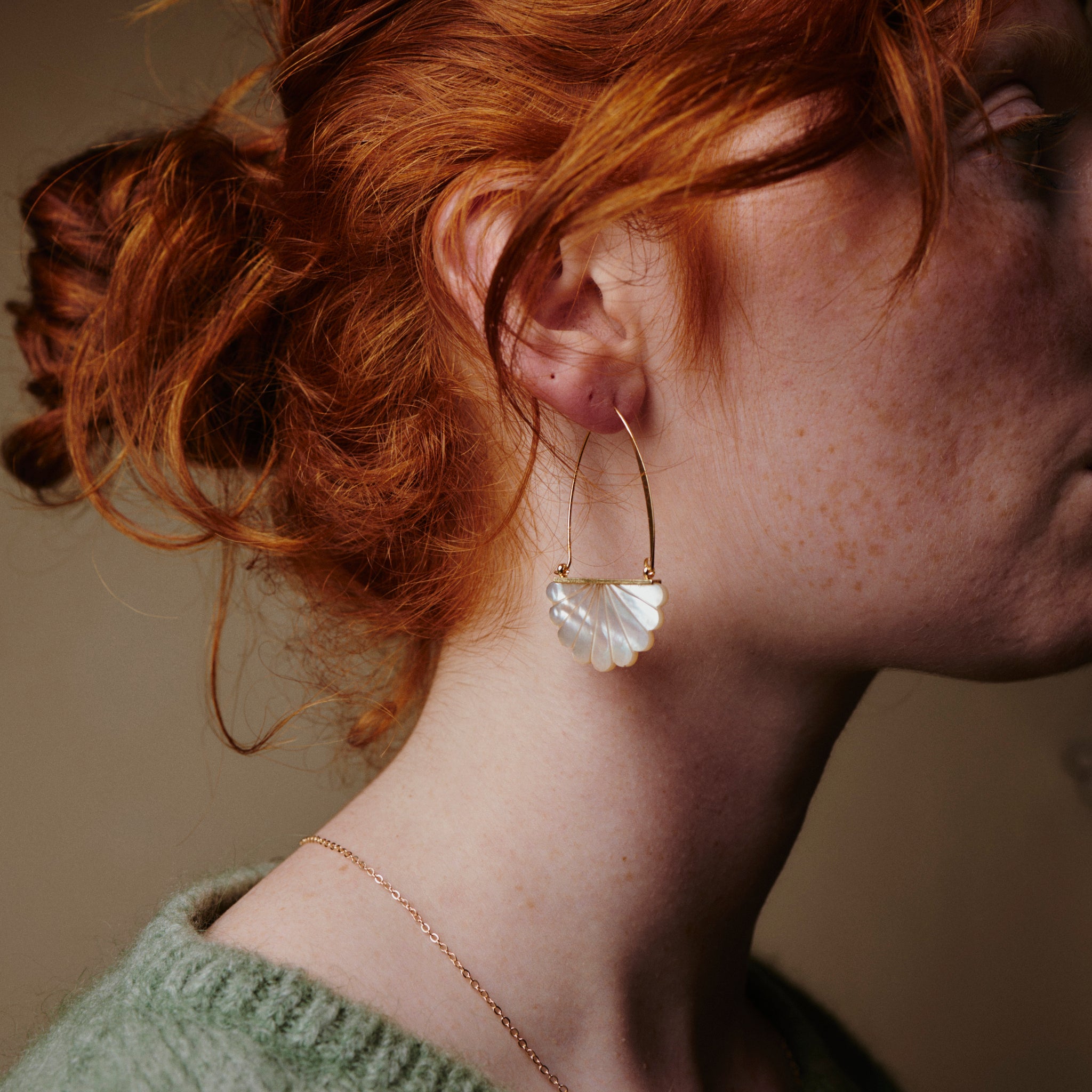 Mother of Pearl Art Deco Hoop Earrings