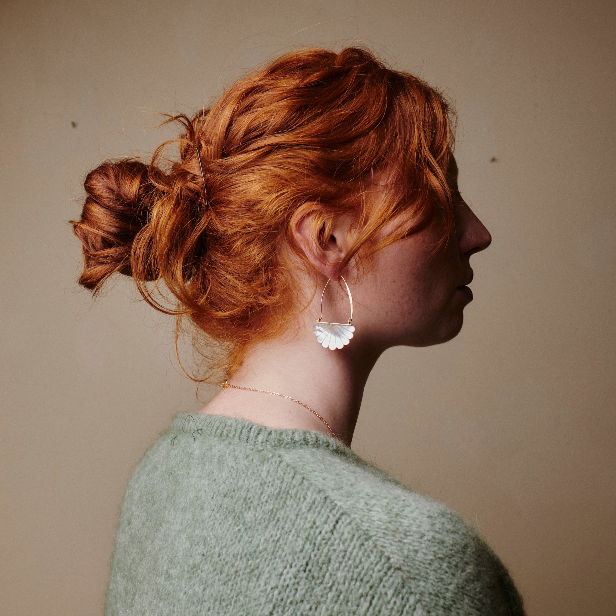 Mother of Pearl Art Deco Hoop Earrings