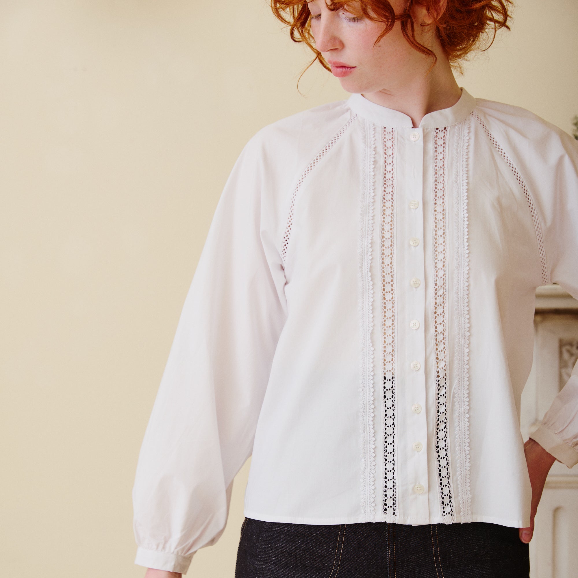 White Shirt with Lace Trim