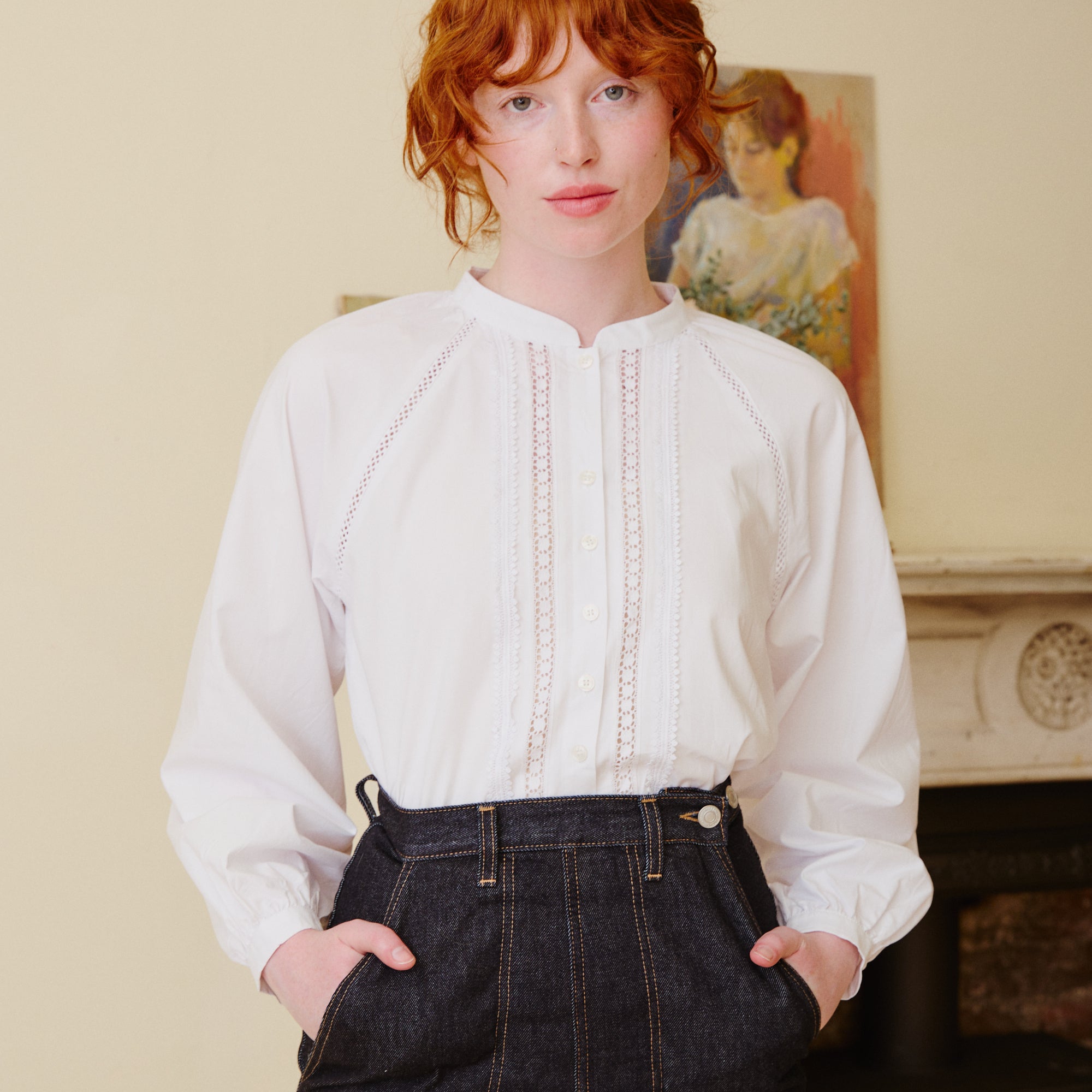 White Blouse with Lace Trim