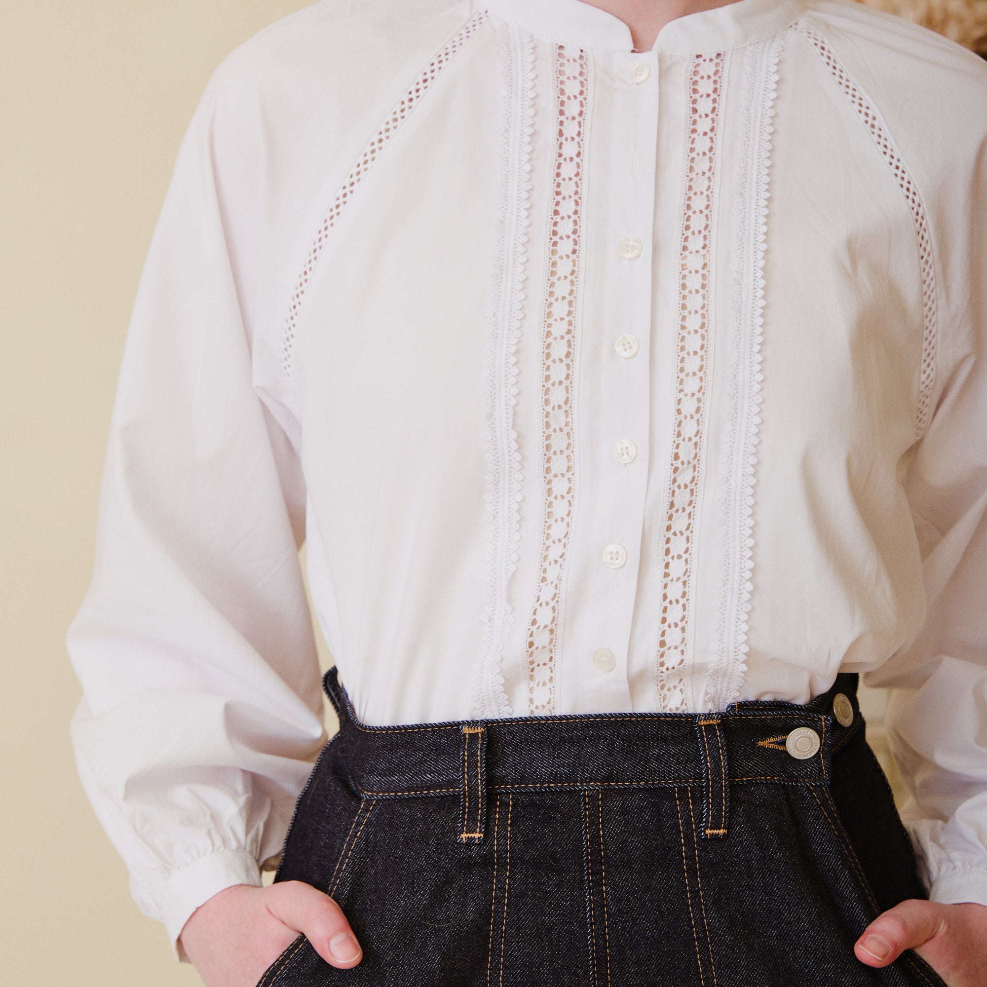White Blouse with Lace Trim detail