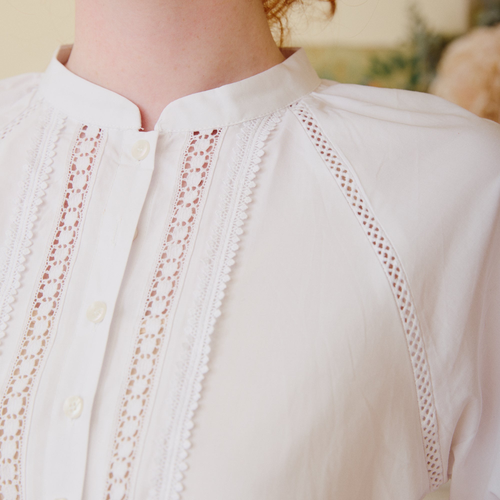 White Blouse with Lace Trim