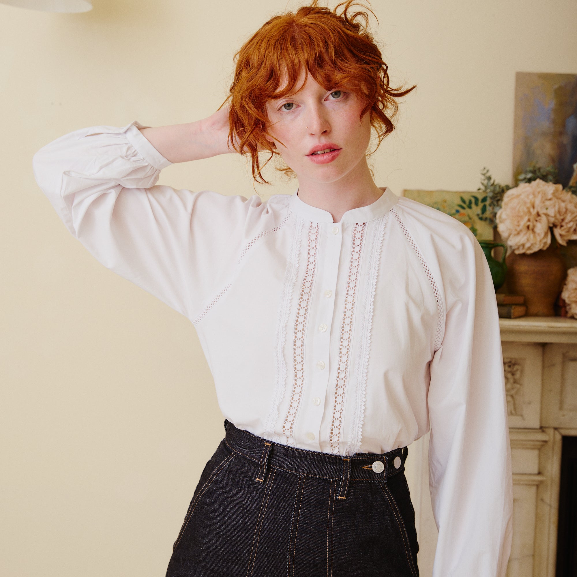 White Blouse with Lace Trim