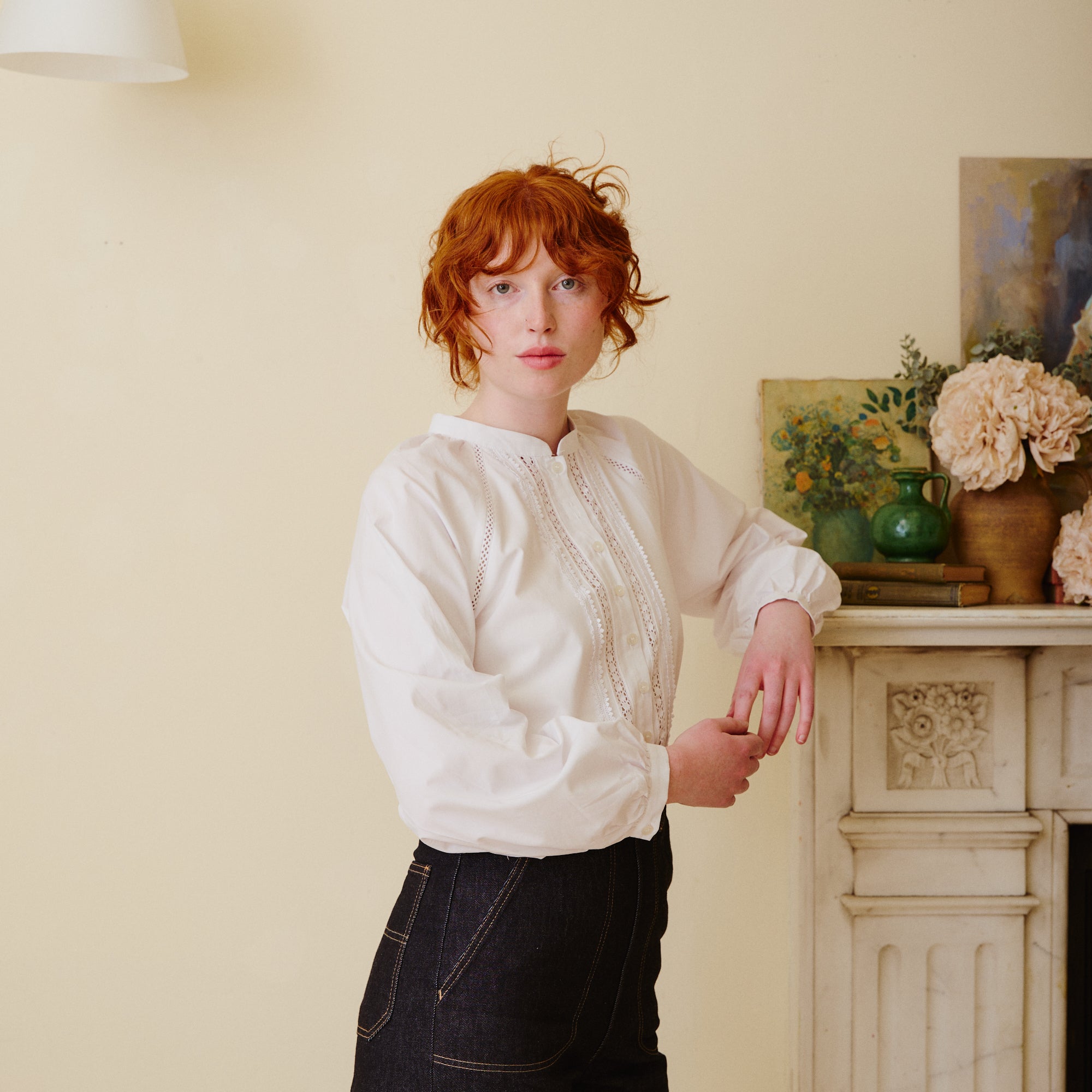 White Blouse with Lace Trim