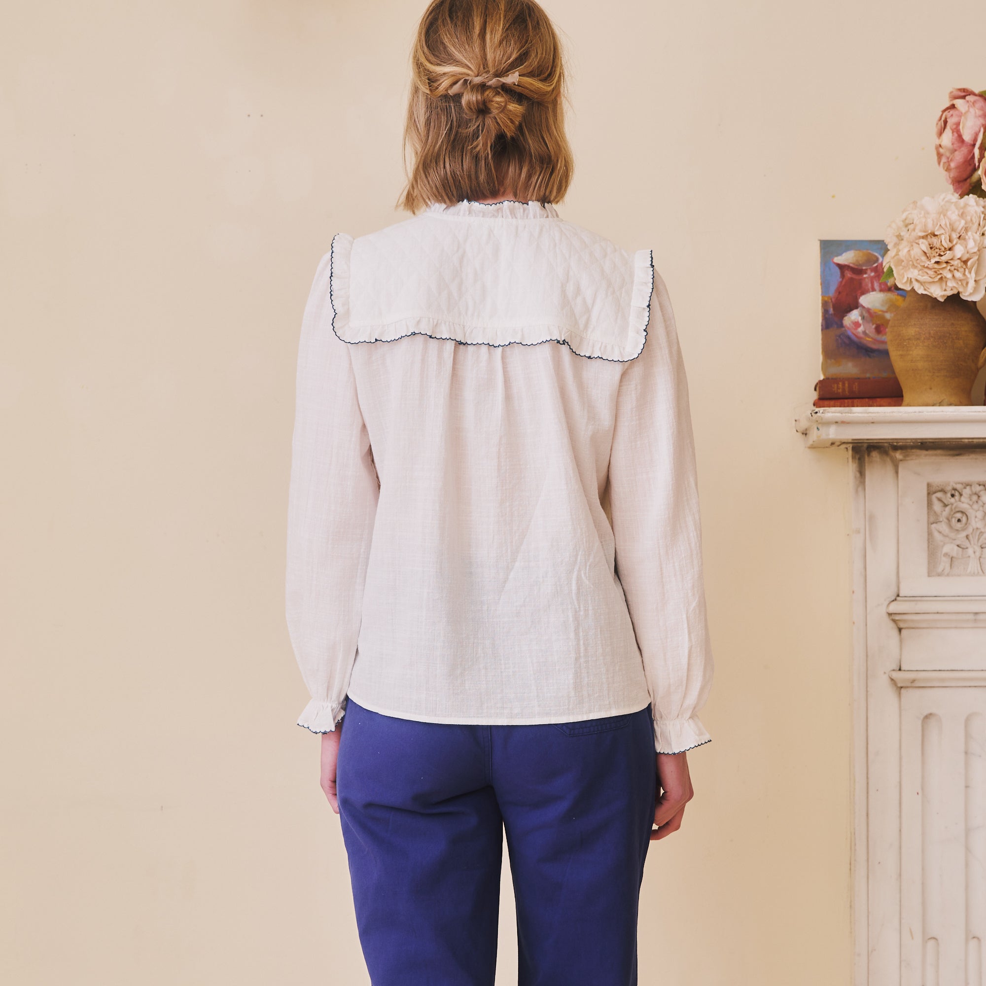 Florie Blouse - Blue Scalloped Trim