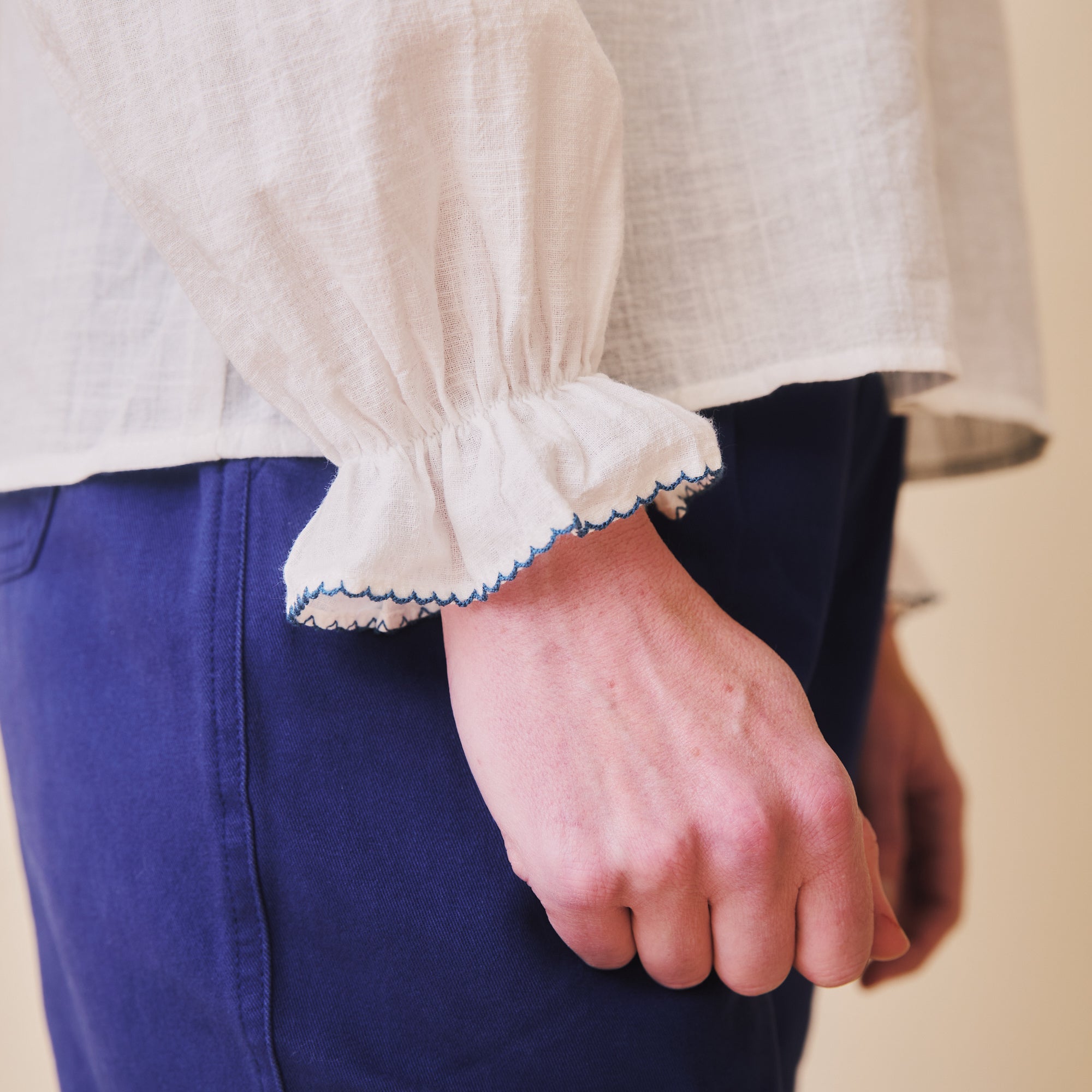 Florie Blouse - Blue Scalloped Trim