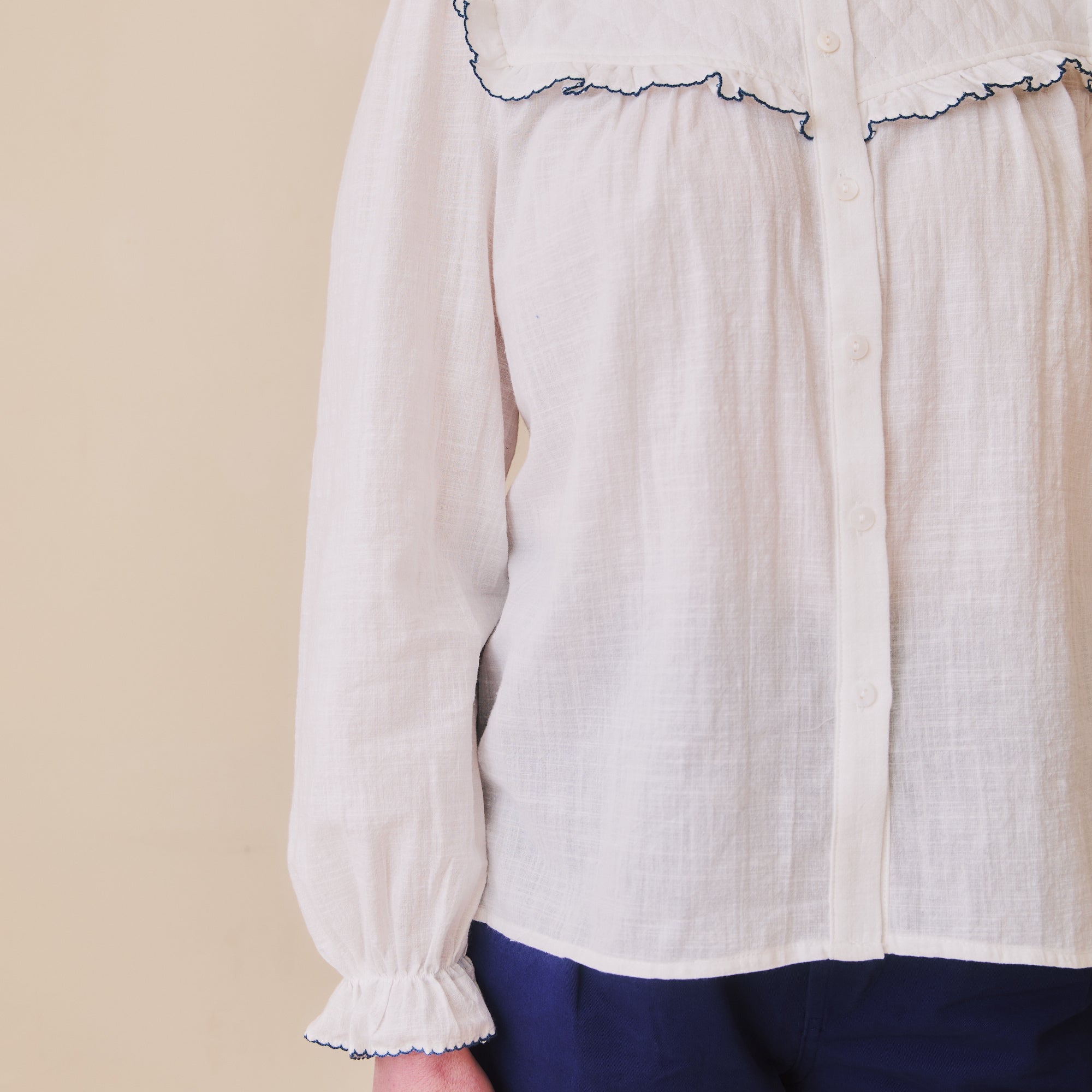 Florie Blouse - Blue Scalloped Trim