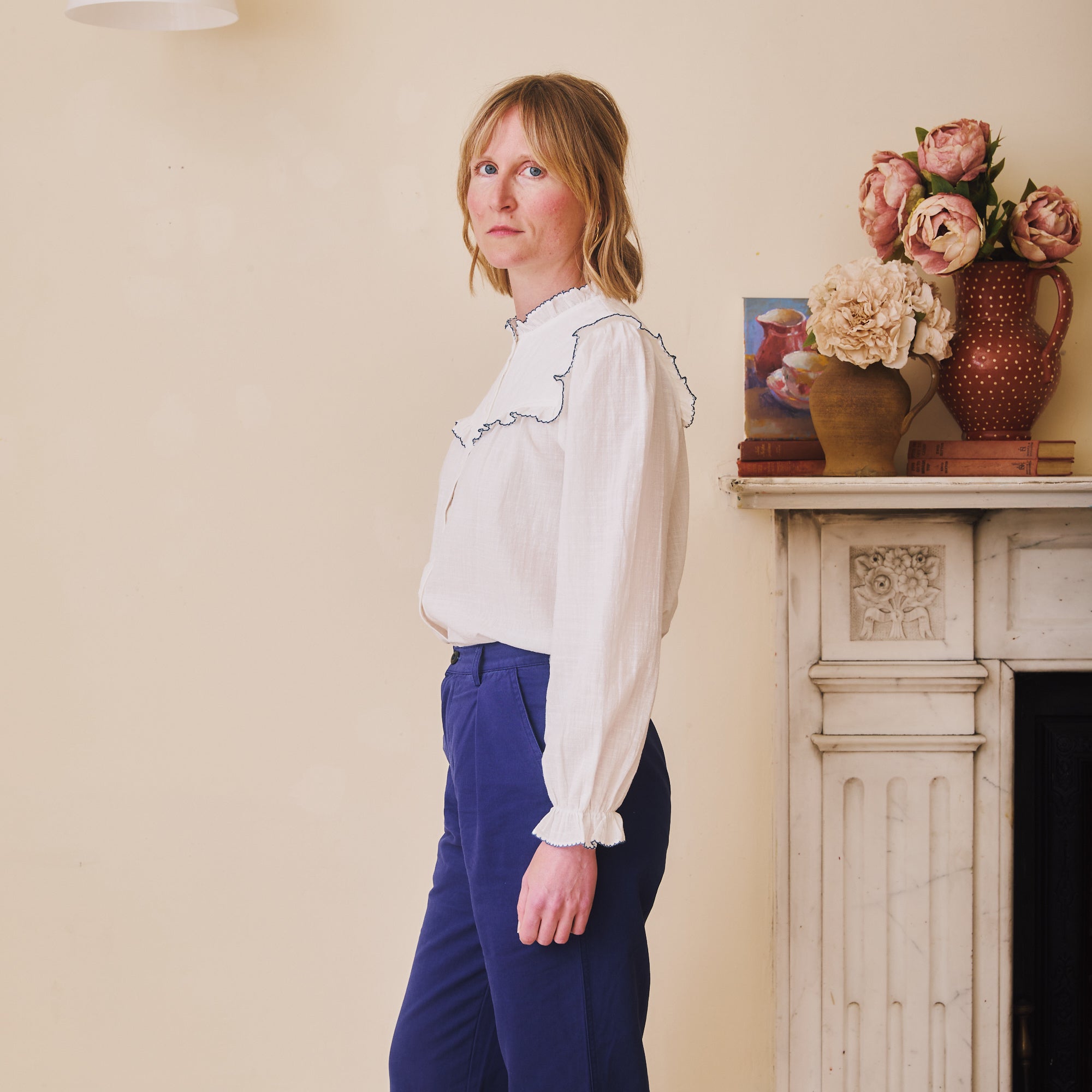 Florie Blouse - Blue Scalloped Trim