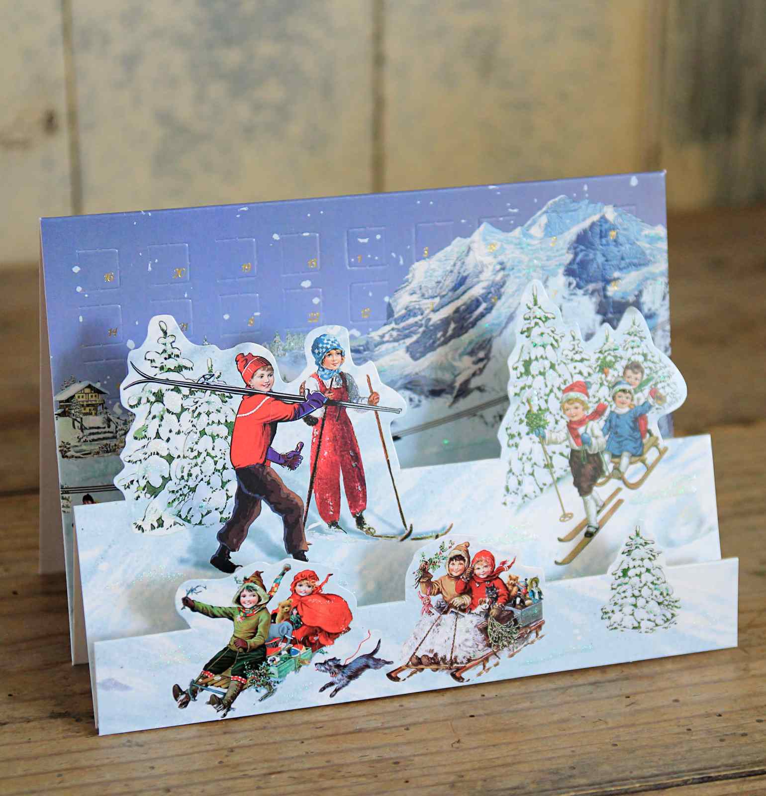 Winterscape Advent Calendar Card - Skiing